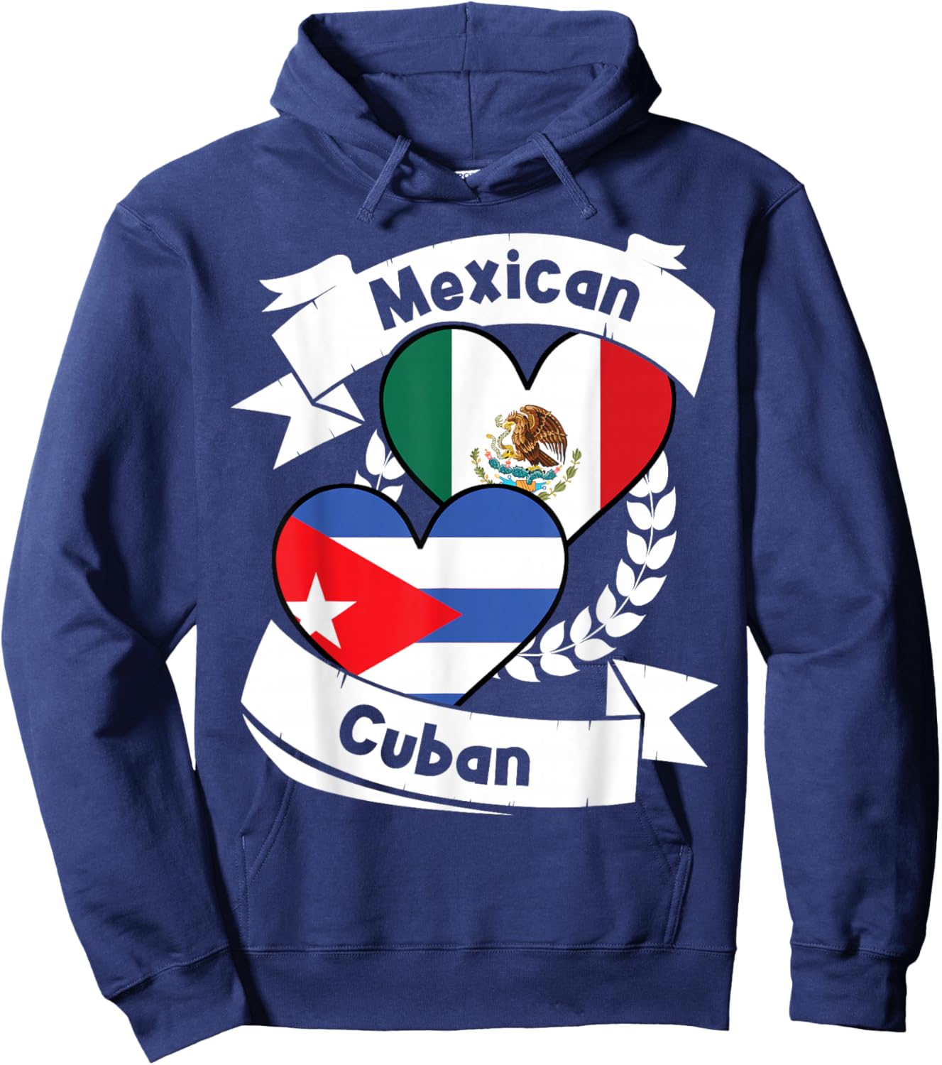Mexican Cuban Heart Flags Mexico Cuba Hoodie - Hoodie | Navy