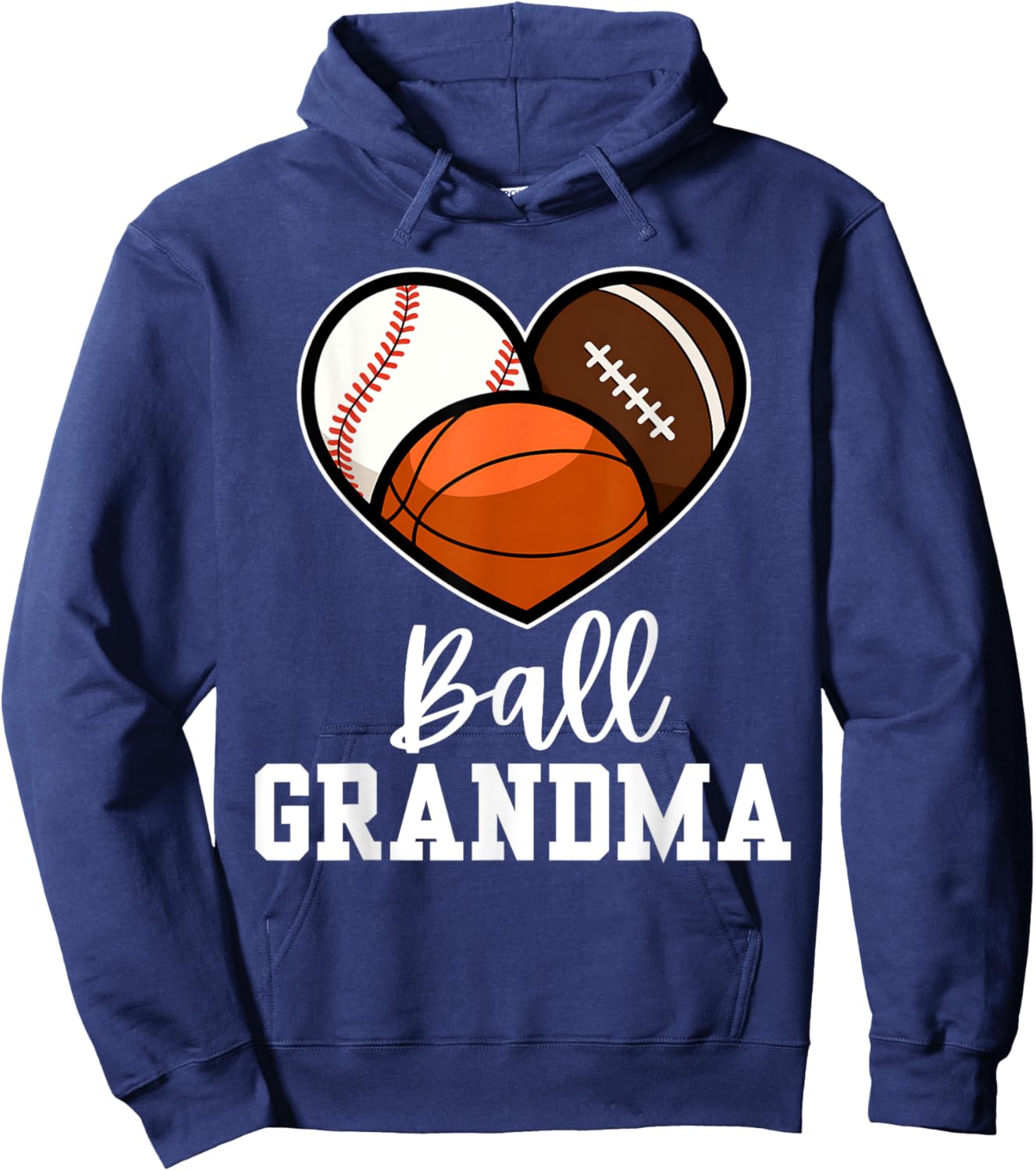 Ball Grandma Heart Baseball Basketball Football Mothers Day Hoodie - Hoodie | Navy