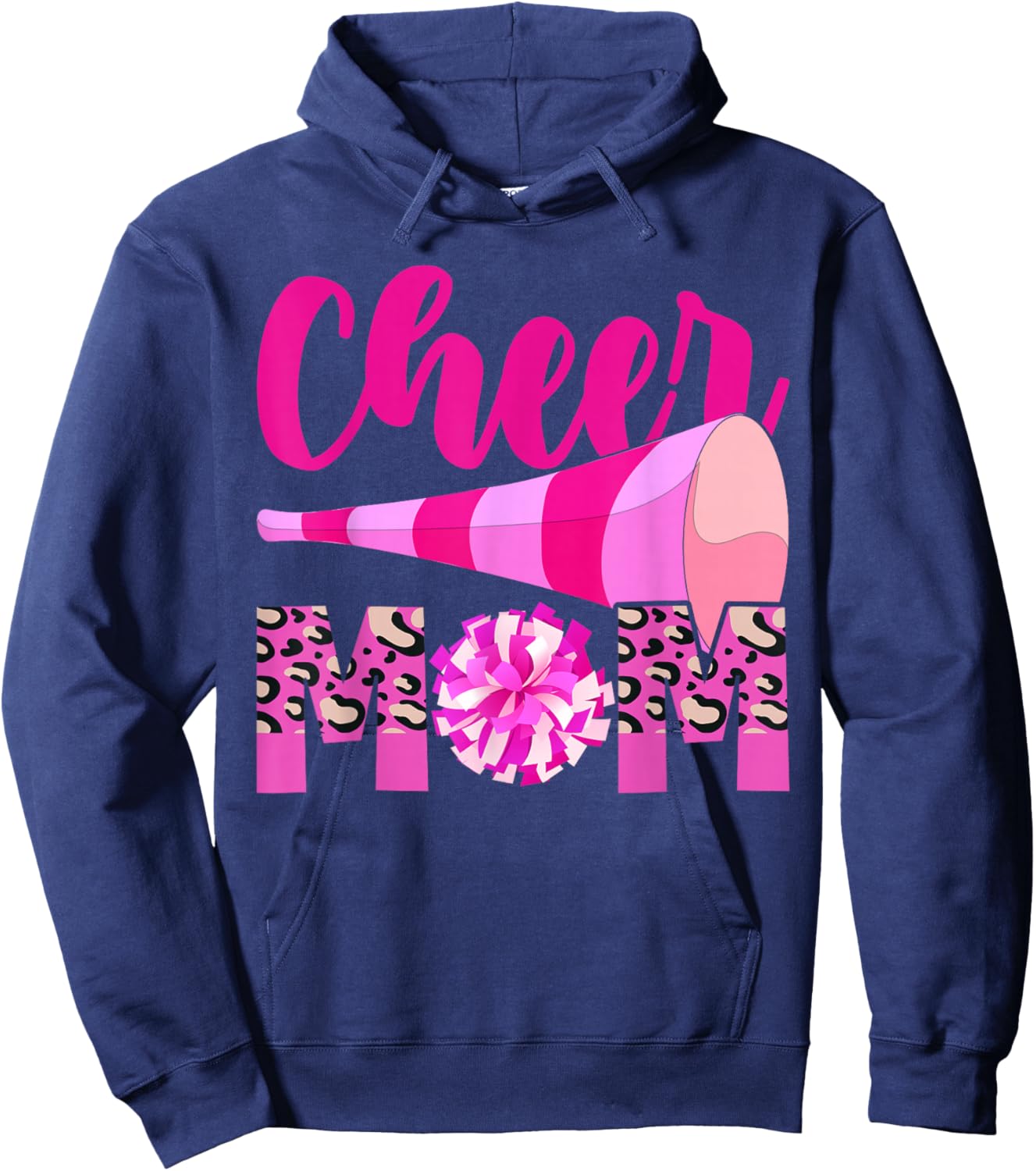 Cheer Mom Hot Pink Black Leopard Letters Cheer Pom Poms Hoodie - Hoodie | Navy