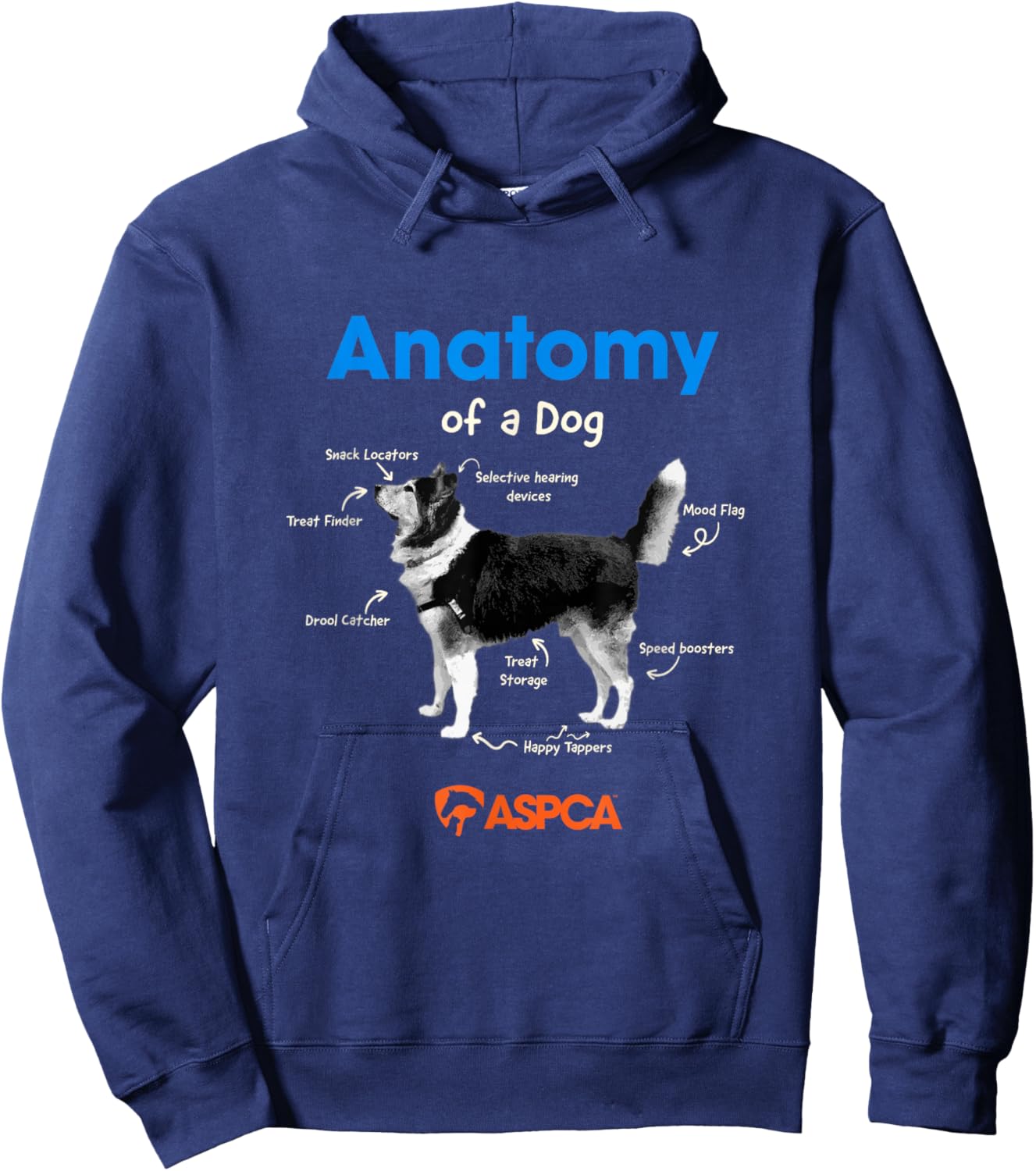ASPCA Anatomy of a Dog -Adults Dog Lovers Classic Fit Black Small Short Sleeve Hoodie - Hoodie | Navy