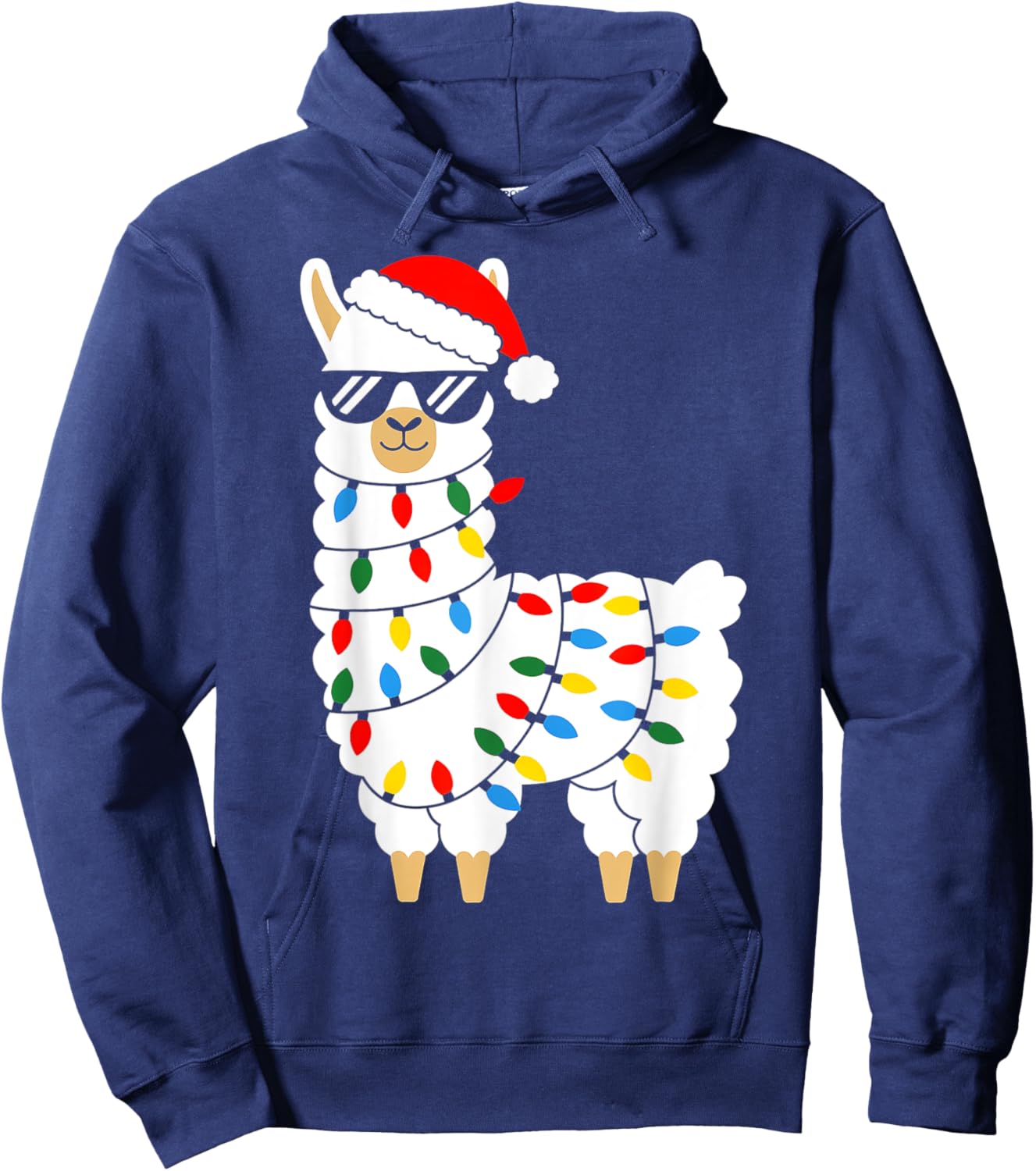 LLama Christmas Lights Alpaca Llama Funny Family Xmas Pajama Hoodie - Hoodie | Navy