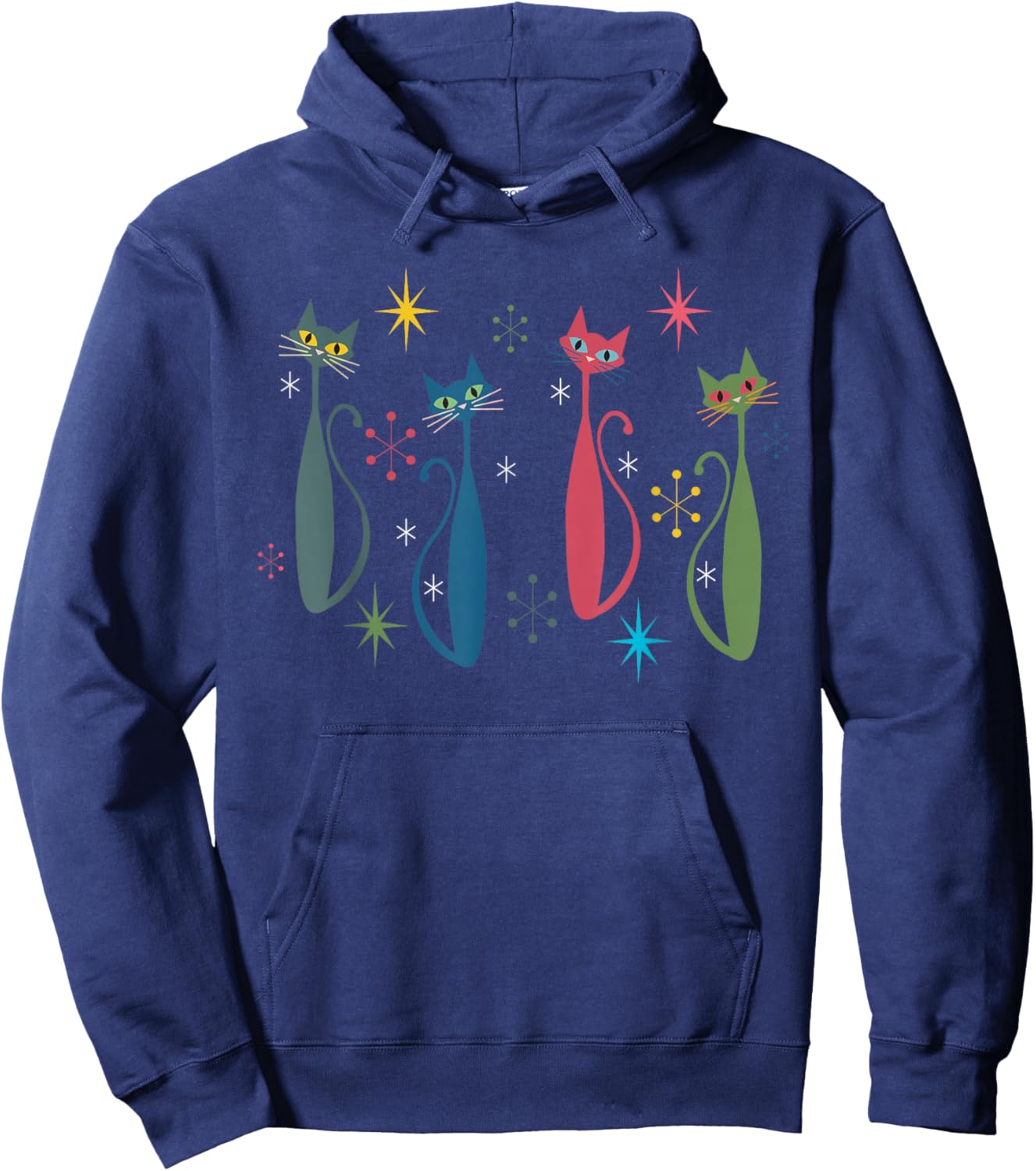 Atomic Cat Mid Century Modern Cats Art Vintage Retro Women Hoodie - Hoodie | Navy