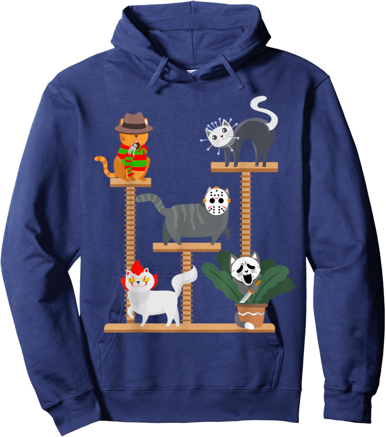 Horror Cat Playing on Tree Halloween Cat Lover Gift Hoodie - Hoodie | Navy