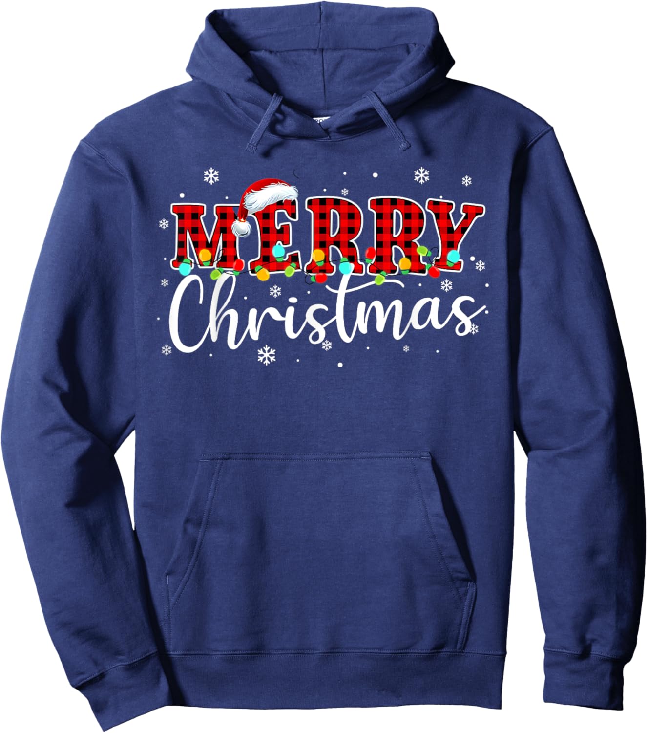 Merry Christmas Buffalo Plaid Red Santa Hat Xmas Pajamas Hoodie - Hoodie | Navy