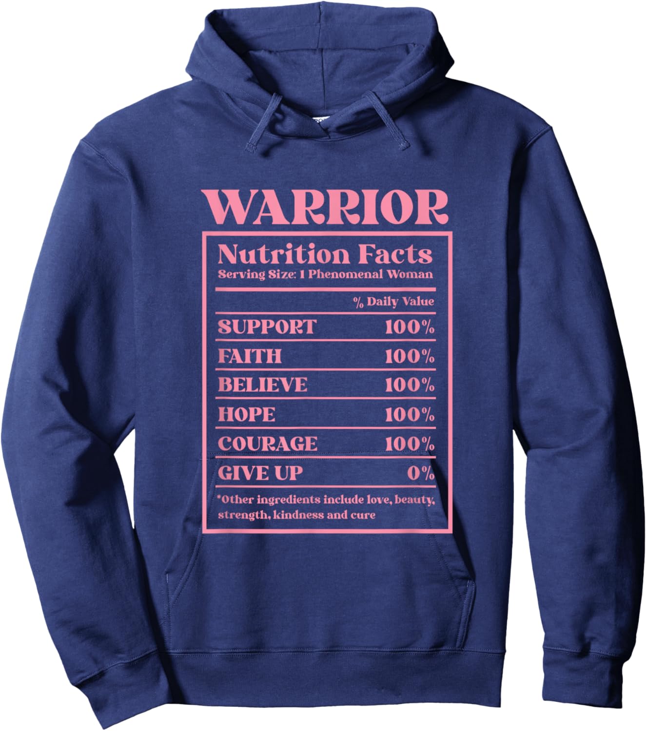 Warrior Nutrition Facts Breast Cancer Awareness Hoodie - Hoodie | Navy