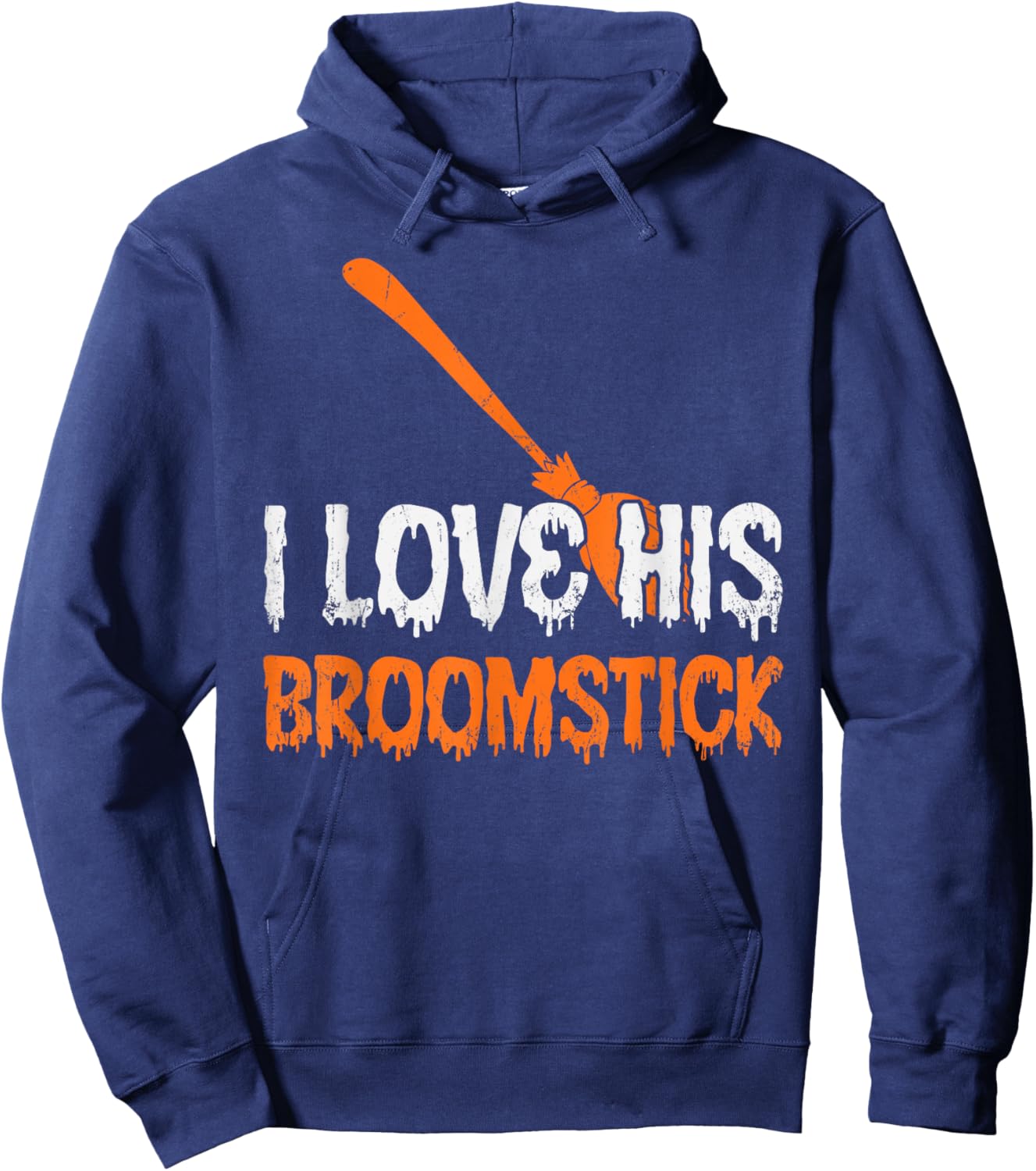 I Love His Broomstick I Love Her Pumpkins Halloween Couples Hoodie - Hoodie | Navy