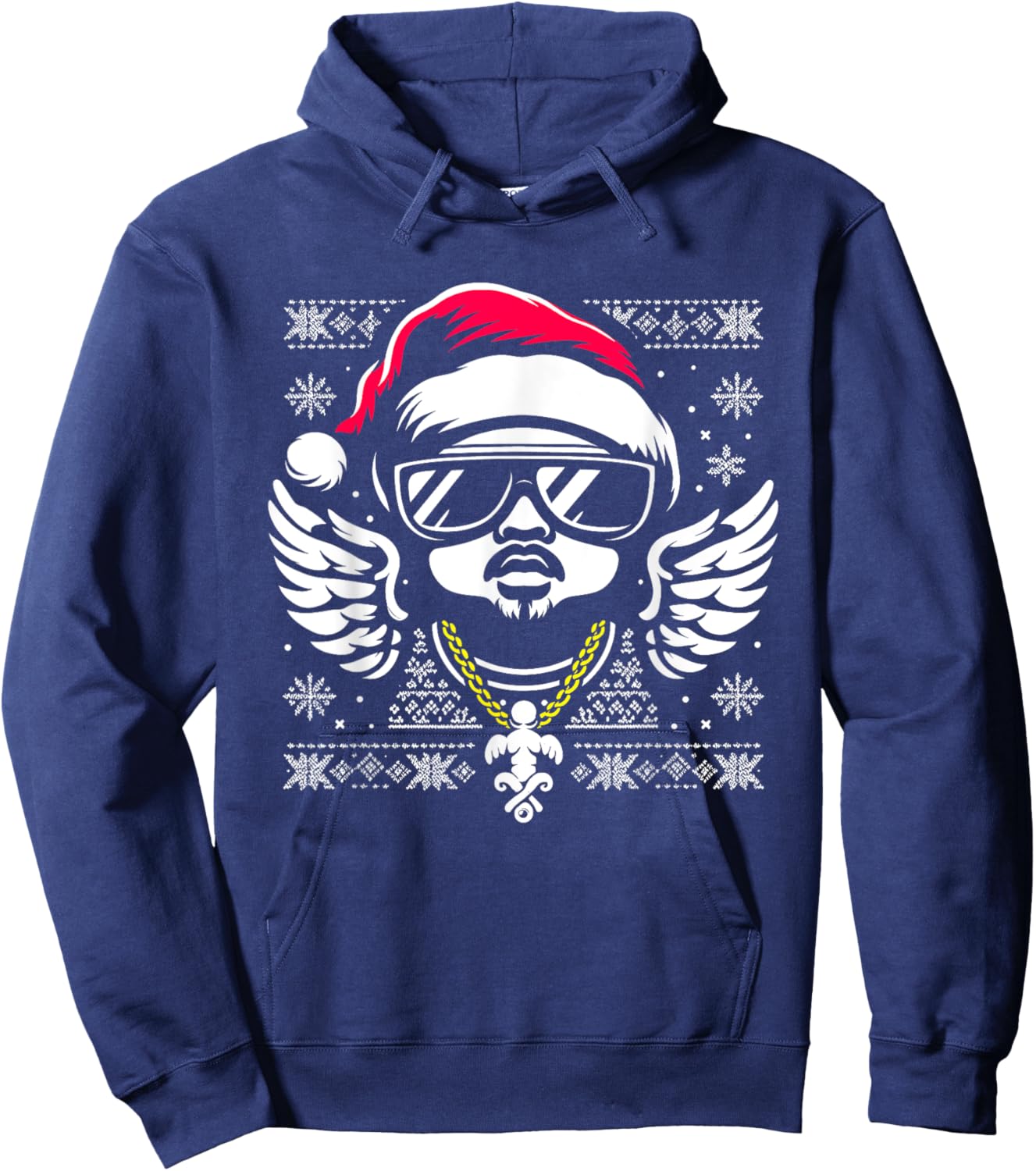 Rapper Santa Hat - Vintage Hip Hop Xmas Ugly Christmas Hoodie - Hoodie | Navy