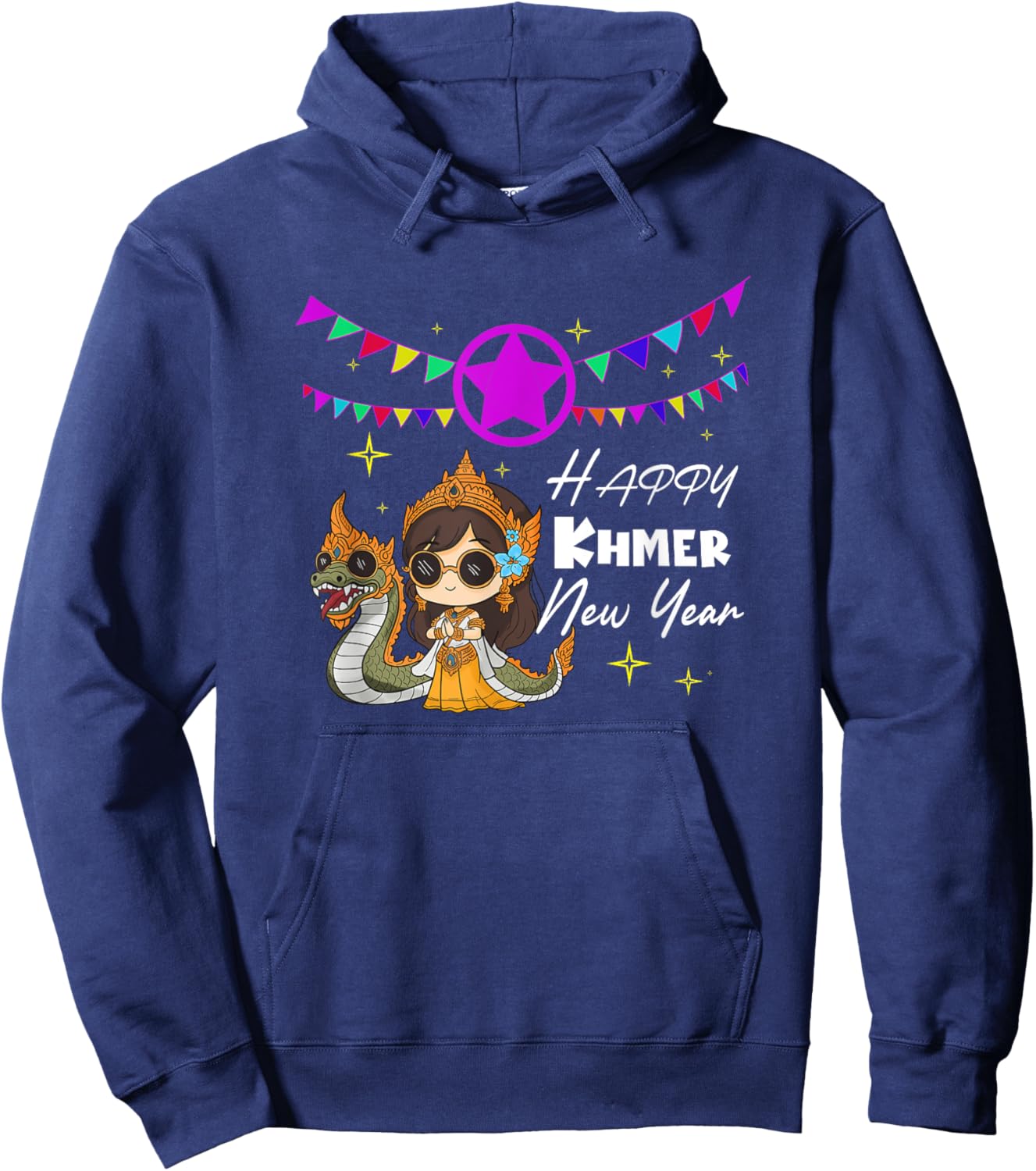 Cambodia Cambodian Girl Happy Khmer New Year Sea Dragon Hoodie - Hoodie | Navy