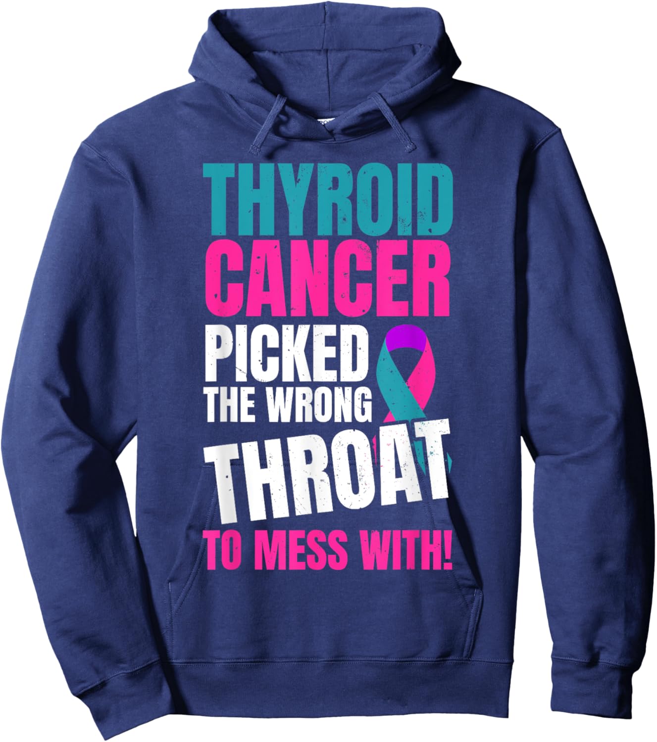 Thyroid Cancer Awareness Warrior Teal & Purple Pink Ribbon Hoodie - Hoodie | Navy