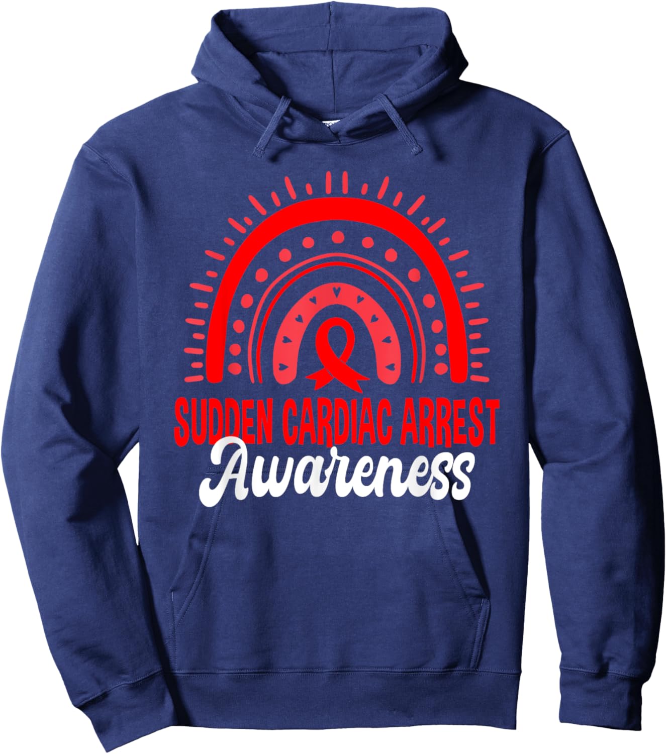 Sudden Cardiac Arrest Awareness Boho Rainbow Red Ribbon Hoodie - Hoodie | Navy