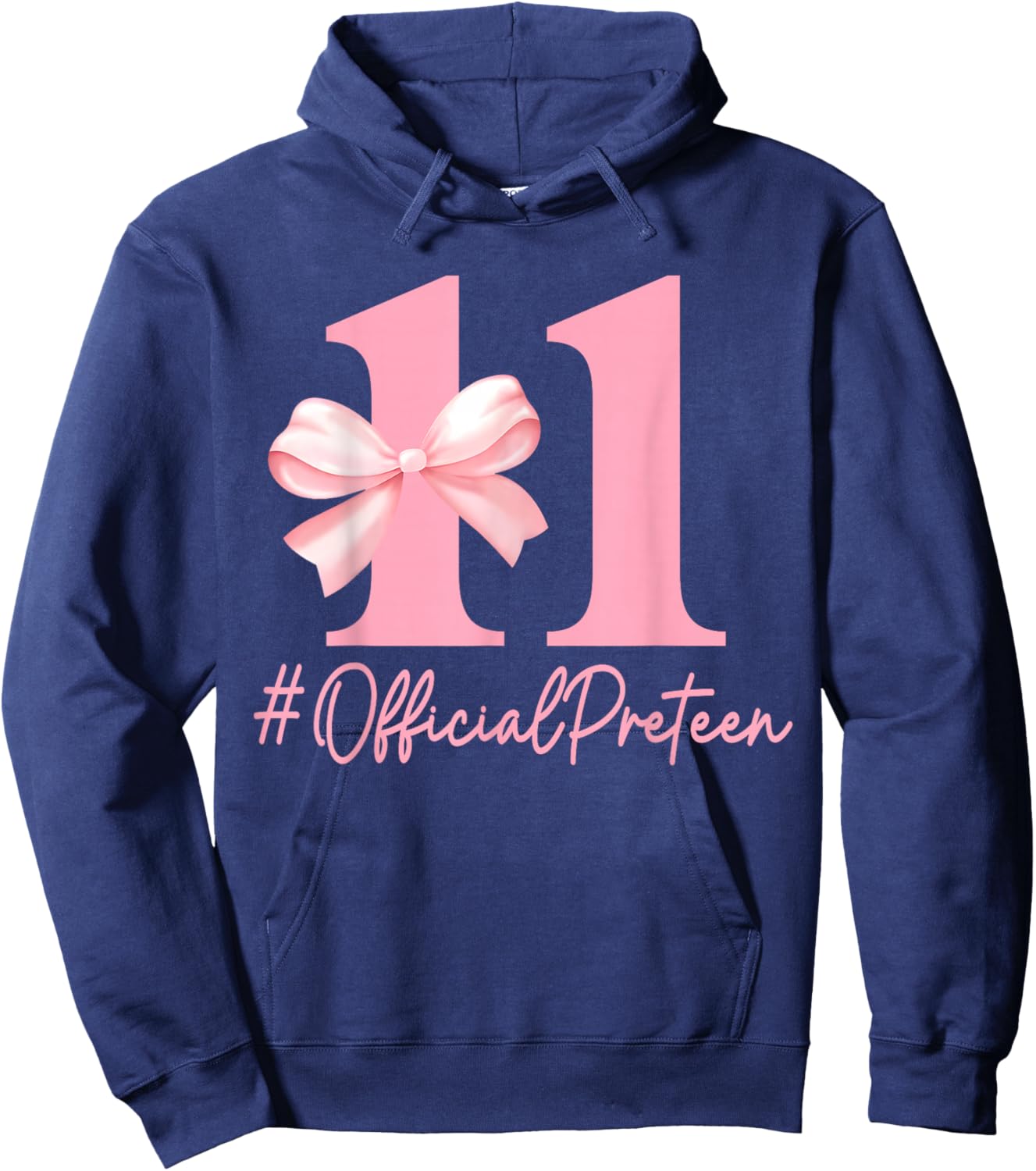 Birthday Girl Pink Coquette Bow 11 Year Old Aesthetic Girly Hoodie - Hoodie | Navy