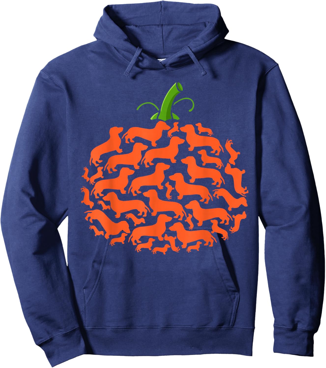 Dachshund Pumpkin Shape Plaid Leopard Dog Autumn Halloween Hoodie - Hoodie | Navy