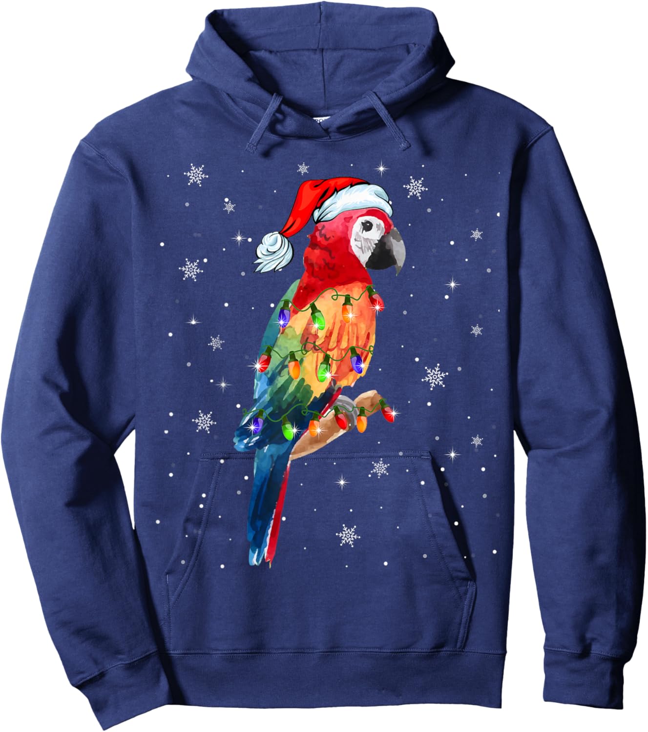 Parrot Santa Hat Christmas Lights Matching Family Hoodie - Hoodie | Navy