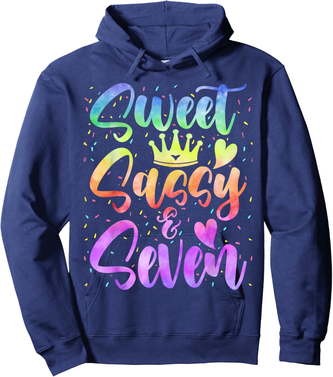Sweet Sassy and Seven Girls Birthday Tie Dye 7 Year Old Kids Hoodie - Hoodie | Navy