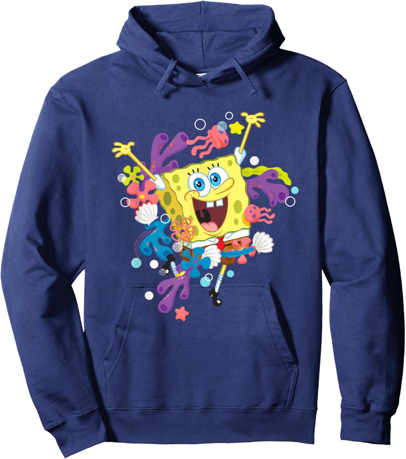 SpongeBob SquarePants Corals Flowers & Jellyfish Portrait Hoodie - Hoodie | Navy