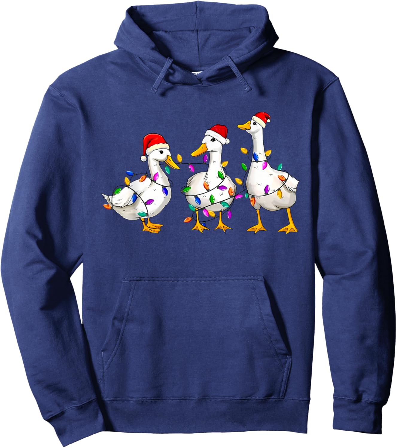 Merry Christmas Duck Christmas Lights Duck Lover Men Women Hoodie - Hoodie | Navy