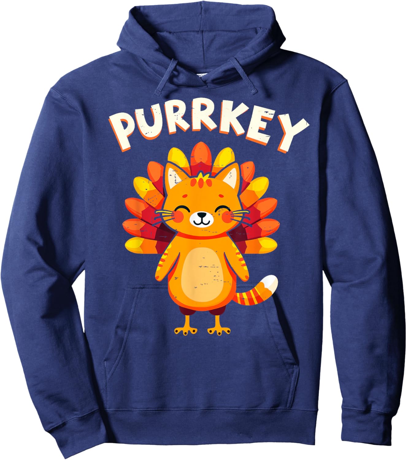 Funny Purrkey Turkey Cat Thanksgiving Day Cats Lover Cat Mom Hoodie - Hoodie | Navy
