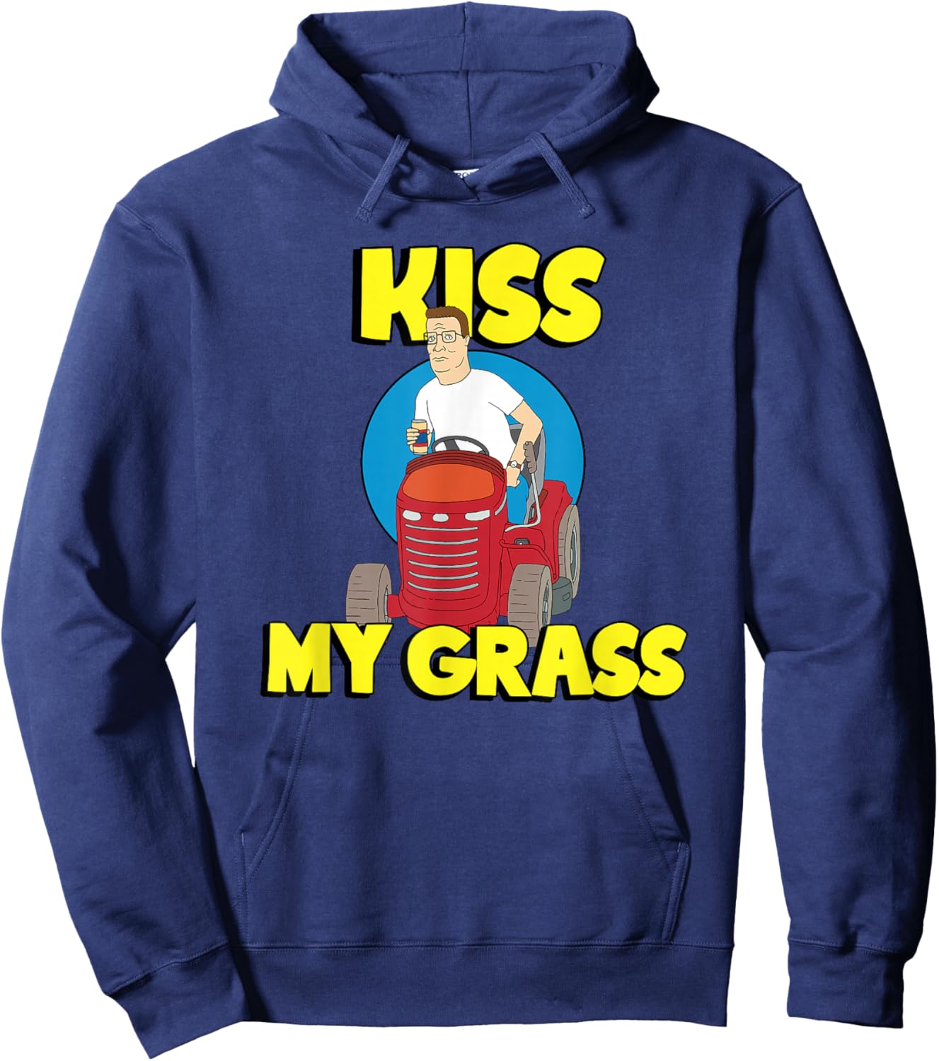 King of the Hill Hank Kiss My Grass Riding Mower Cartoon Hoodie - Hoodie | Navy