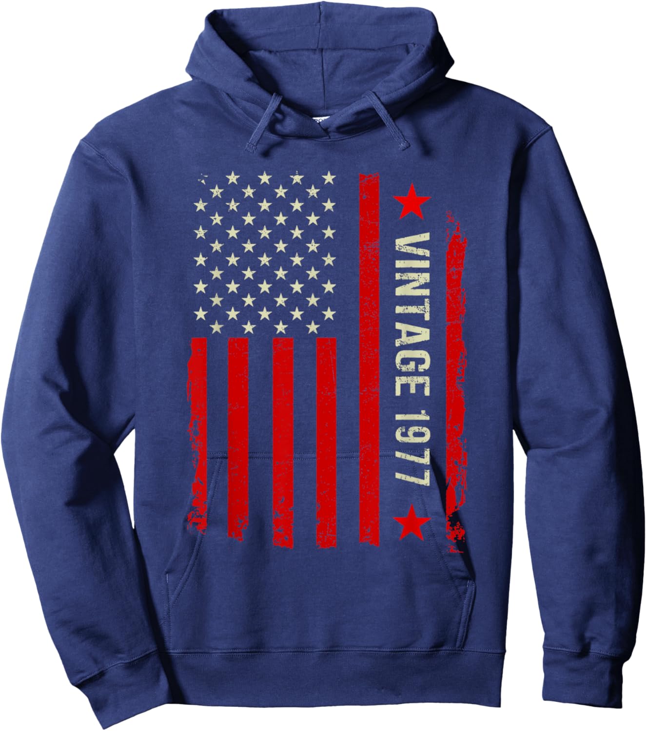 Vintage 1977 48th Birthday Gifts 48 Years Old American Flag Hoodie - Hoodie | Navy