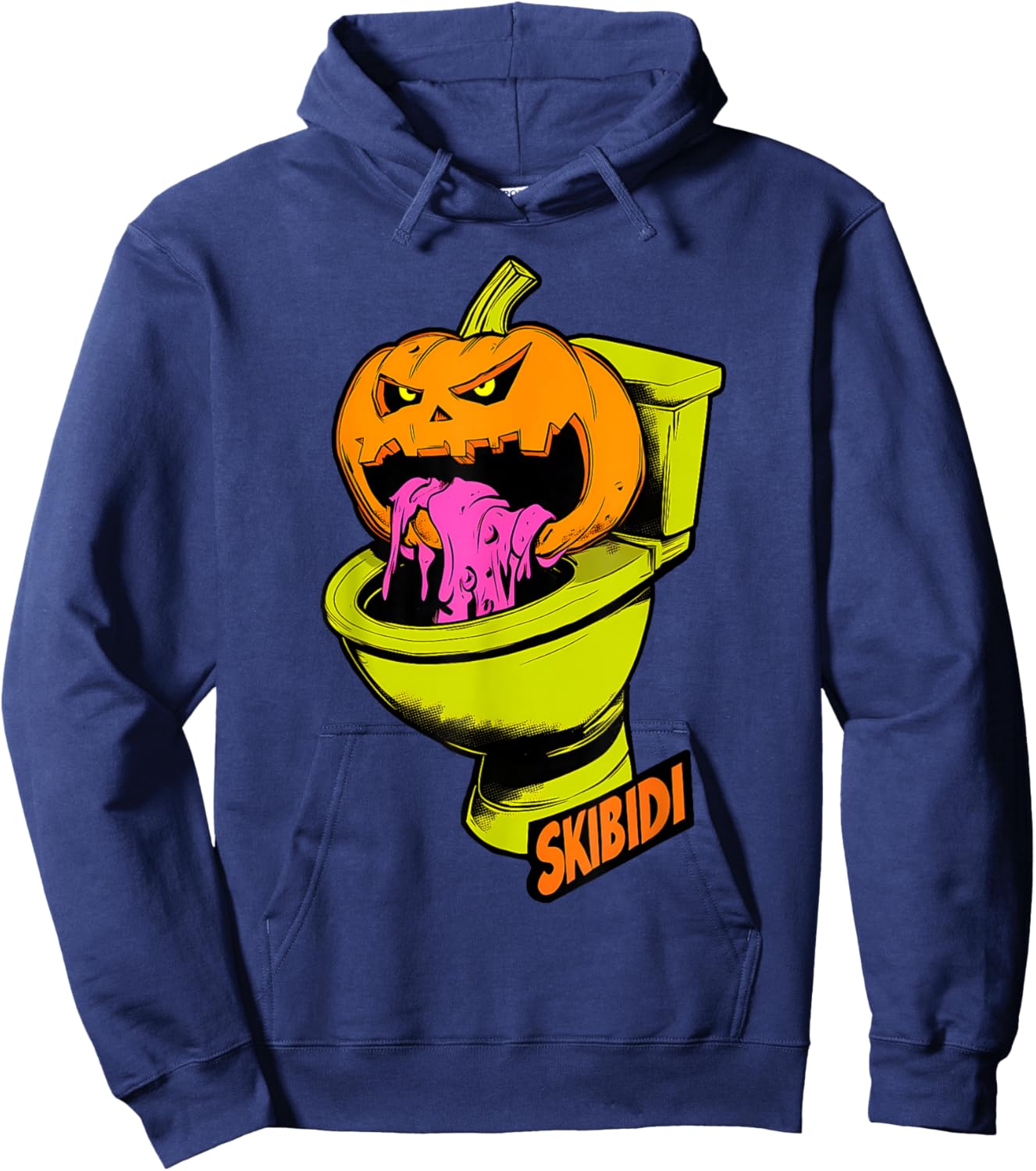 Skibidi Pumpkin Funny Halloween Toilet Kids Fun Crazy Slang Hoodie - Hoodie | Navy