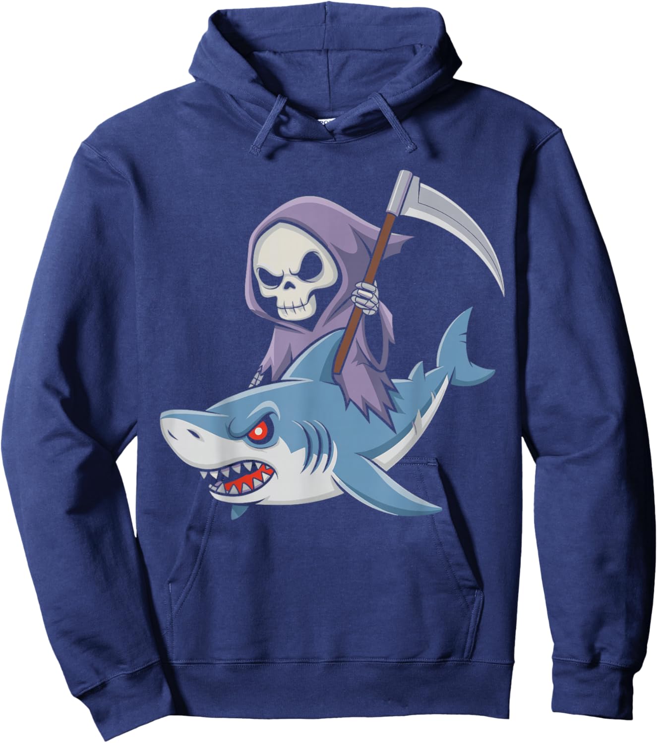 Funny Grim Reaper Riding Shark Lovers Spooky Halloween Hoodie - Hoodie | Navy