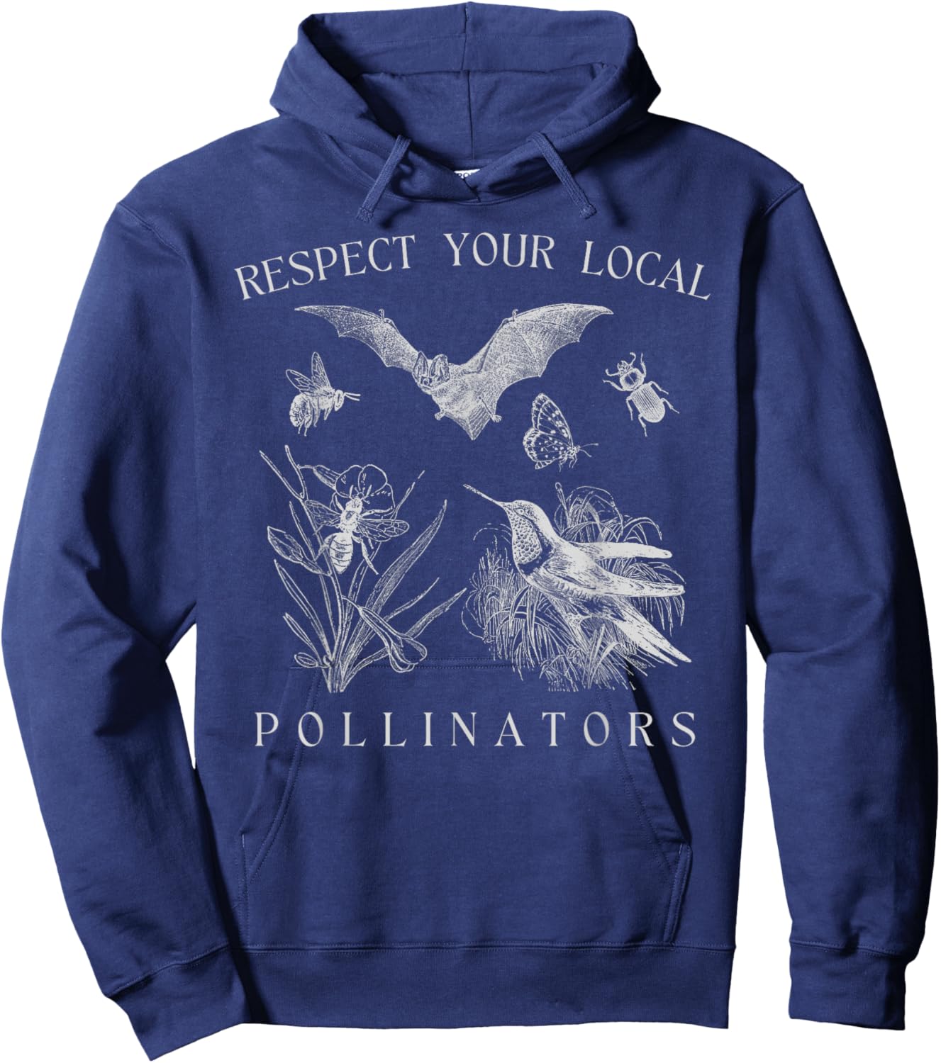 Respect Your Local Pollinators | Vintage Bug Pollinator Hoodie - Hoodie | Navy