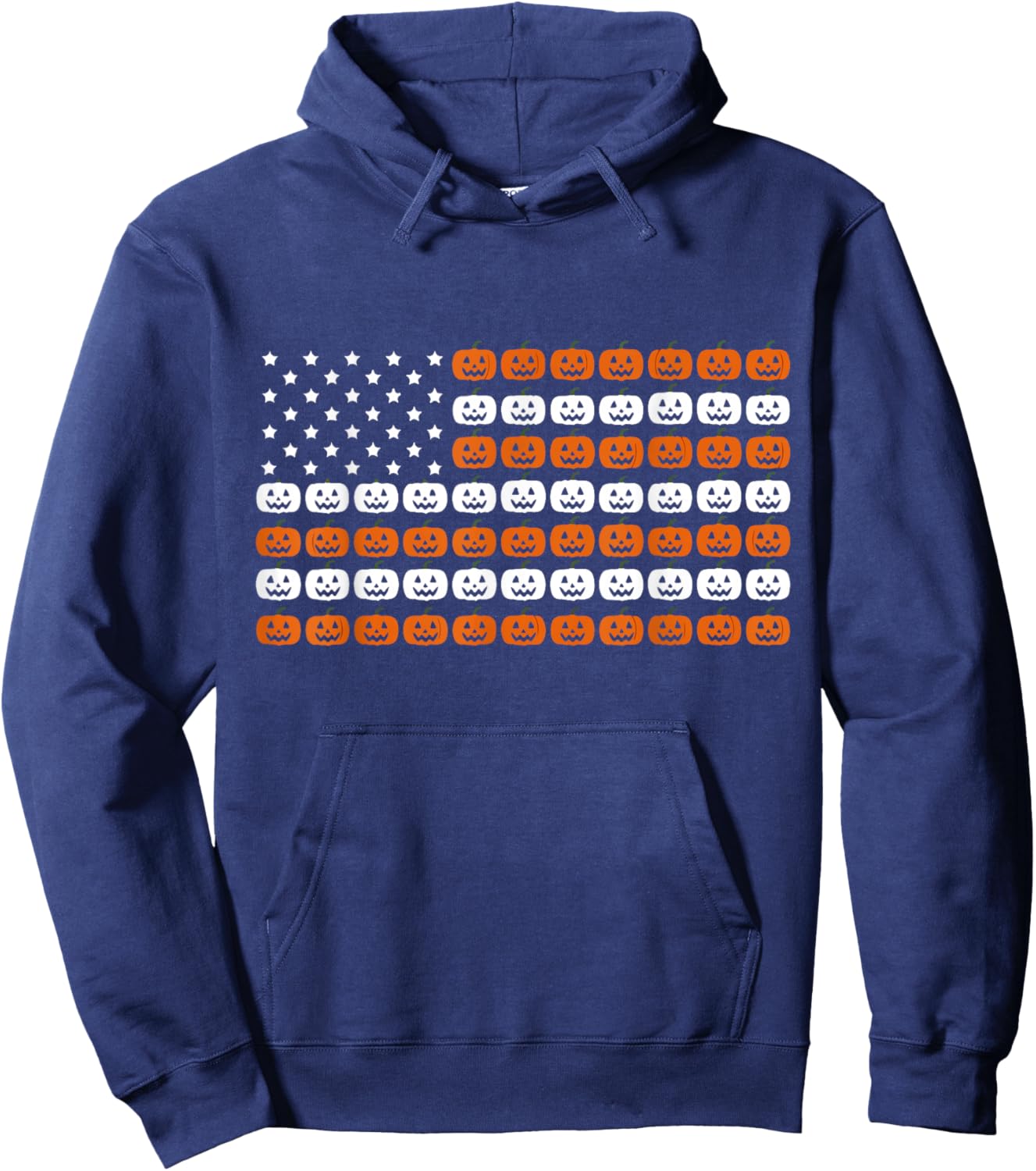 Patriotic Pumpkin American Flag USA Jack O Lantern Halloween Hoodie - Hoodie | Navy