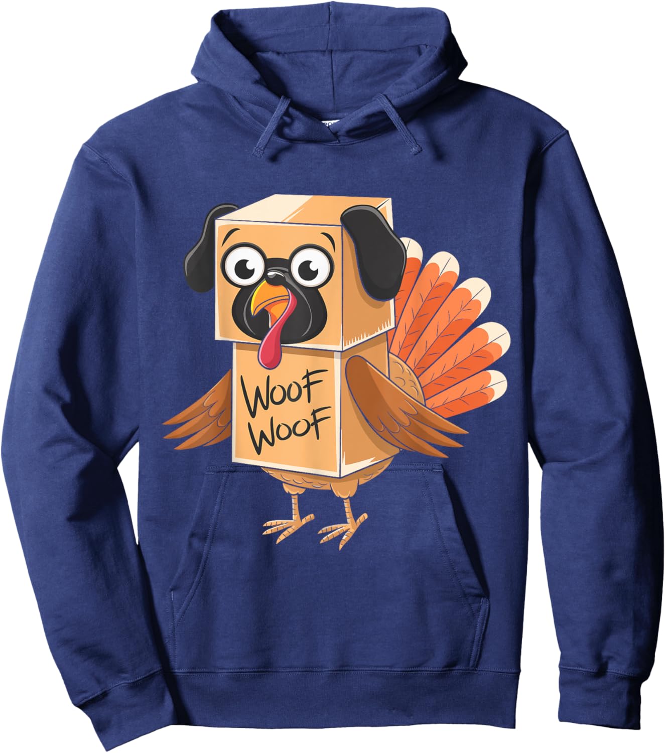 Funny Thanksgiving Turkey Fake Pug Disguise Dog Lovers Men Women Kids Hoodie - Hoodie | Navy