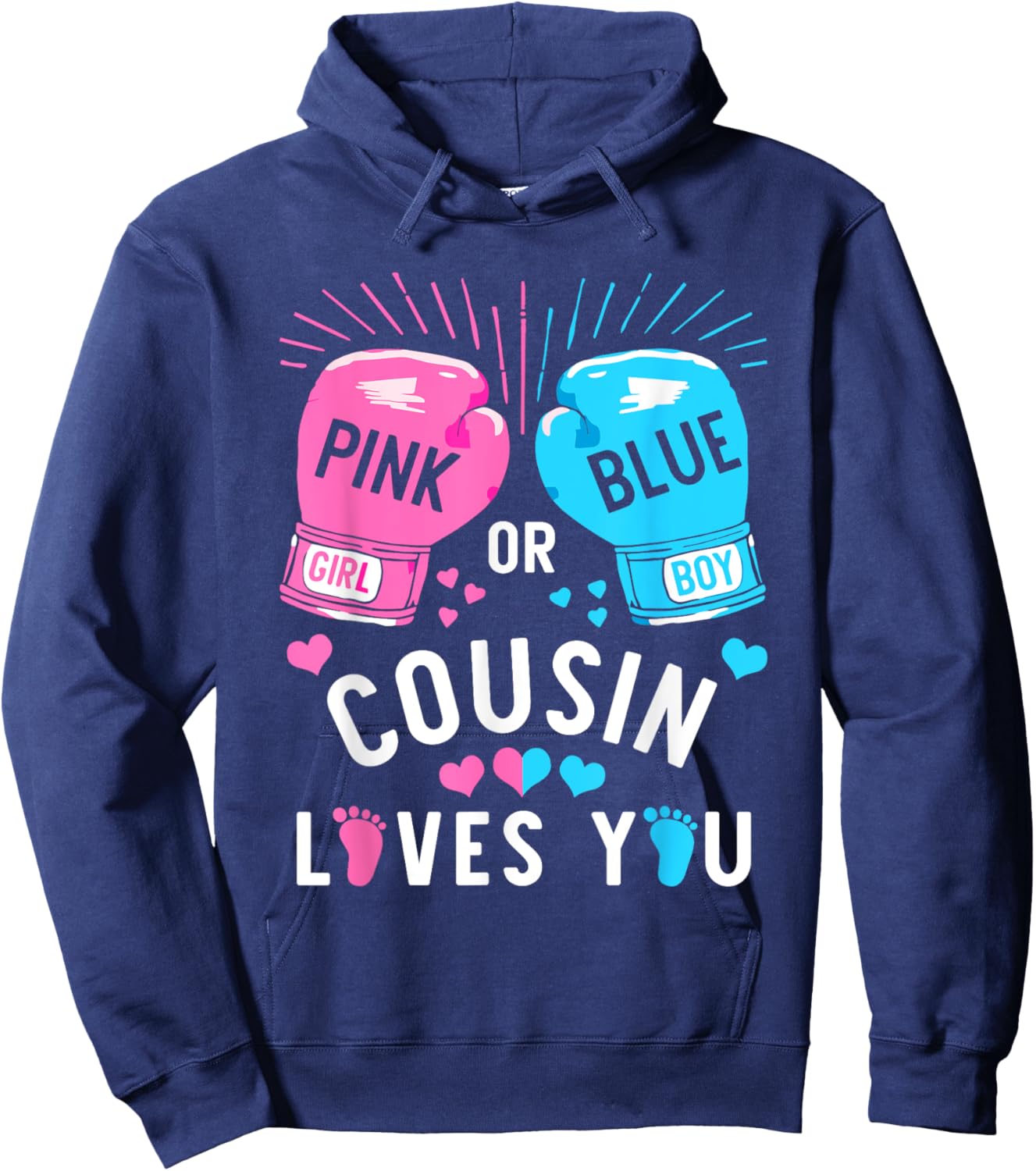 Pink Or Blue Cousin Loves You Boxing Gender Reveal Party Hoodie - Hoodie | Navy