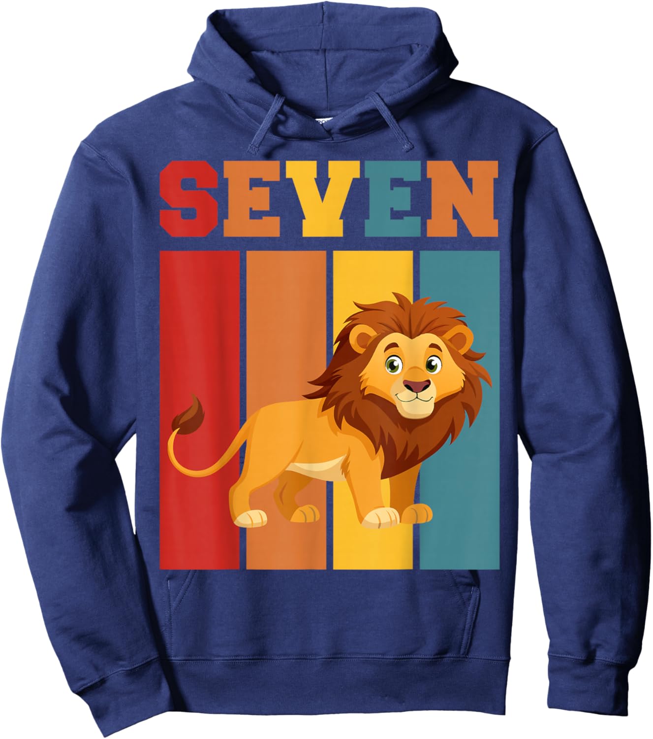 Retro Seven Lion 7th Birthday Party 7 Years Old Hoodie - Hoodie | Navy