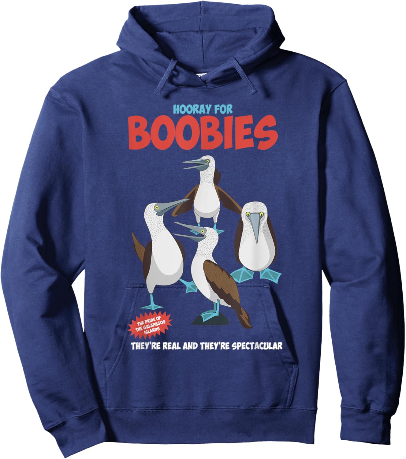 Hooray For Boobies They're Real Funny Quote Hoodie - Hoodie | Navy