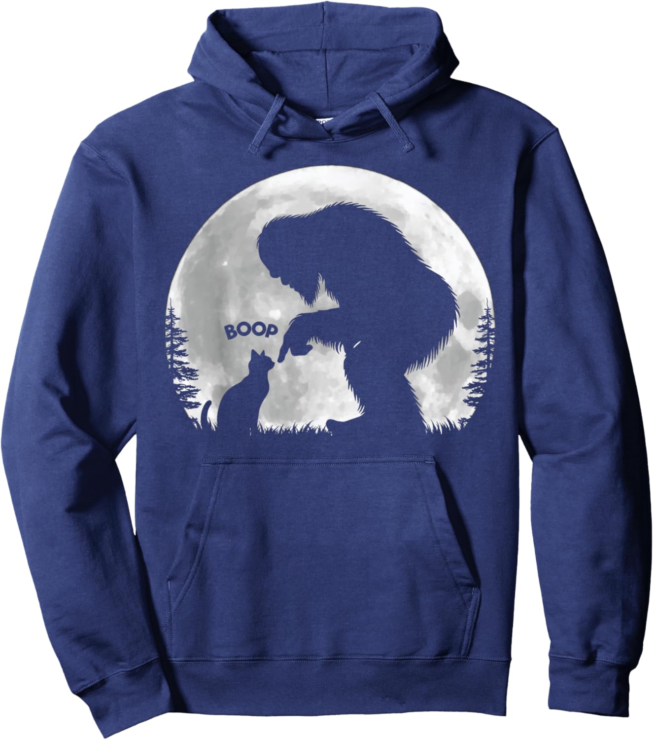 Fun Hand Boop Nose Bigfoot Sasquatch Cat Full Moon Hoodie - Hoodie | Navy