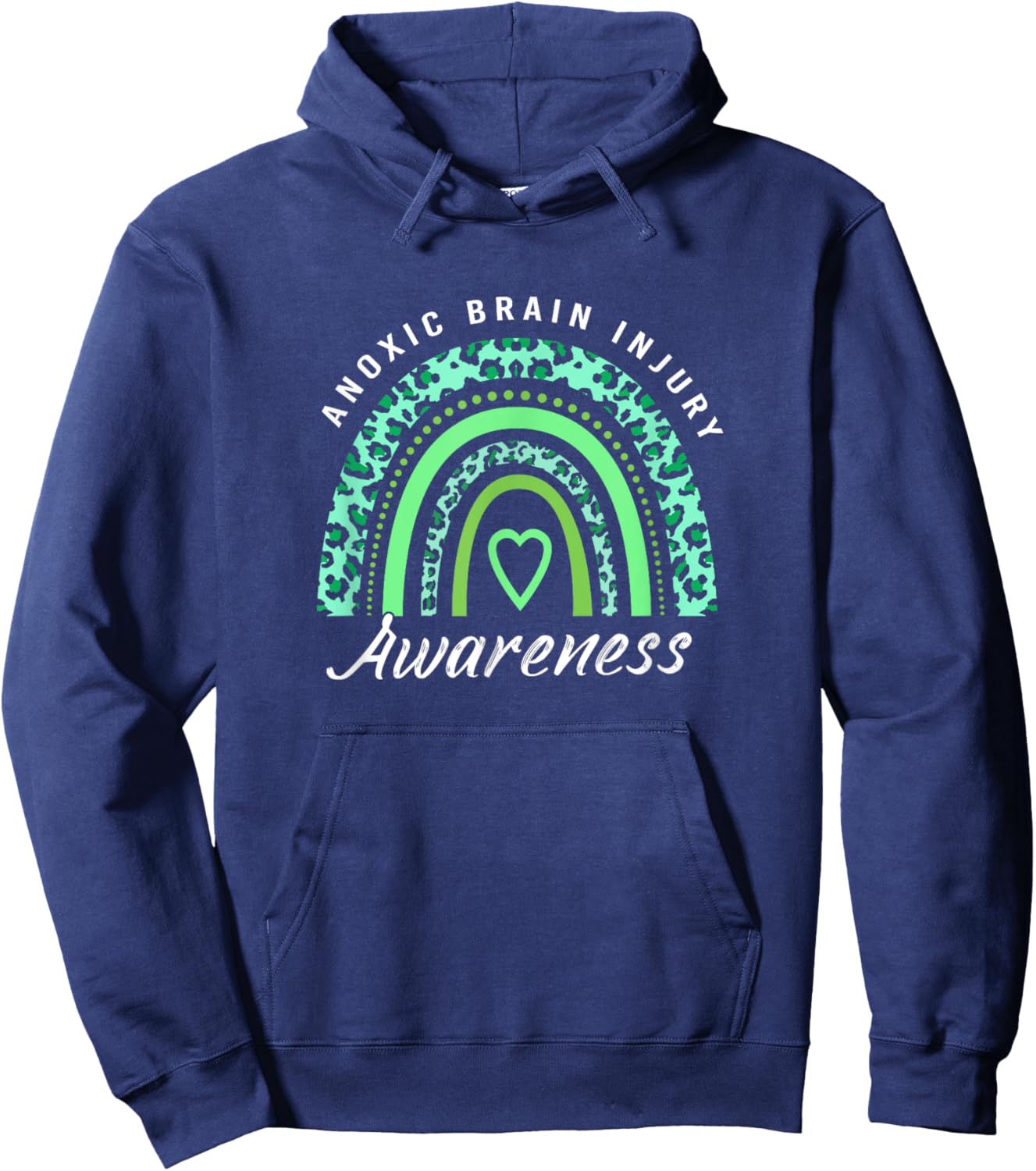 Boho Rainbow Green Anoxic Brain Injury Awareness Hoodie - Hoodie | Navy
