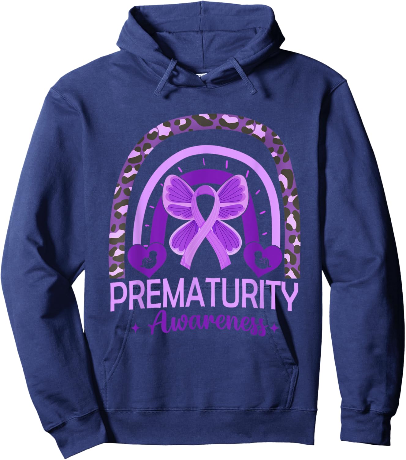 Butterfly Rainbow Preemie Prematurity Awareness Women Kids Hoodie - Hoodie | Navy
