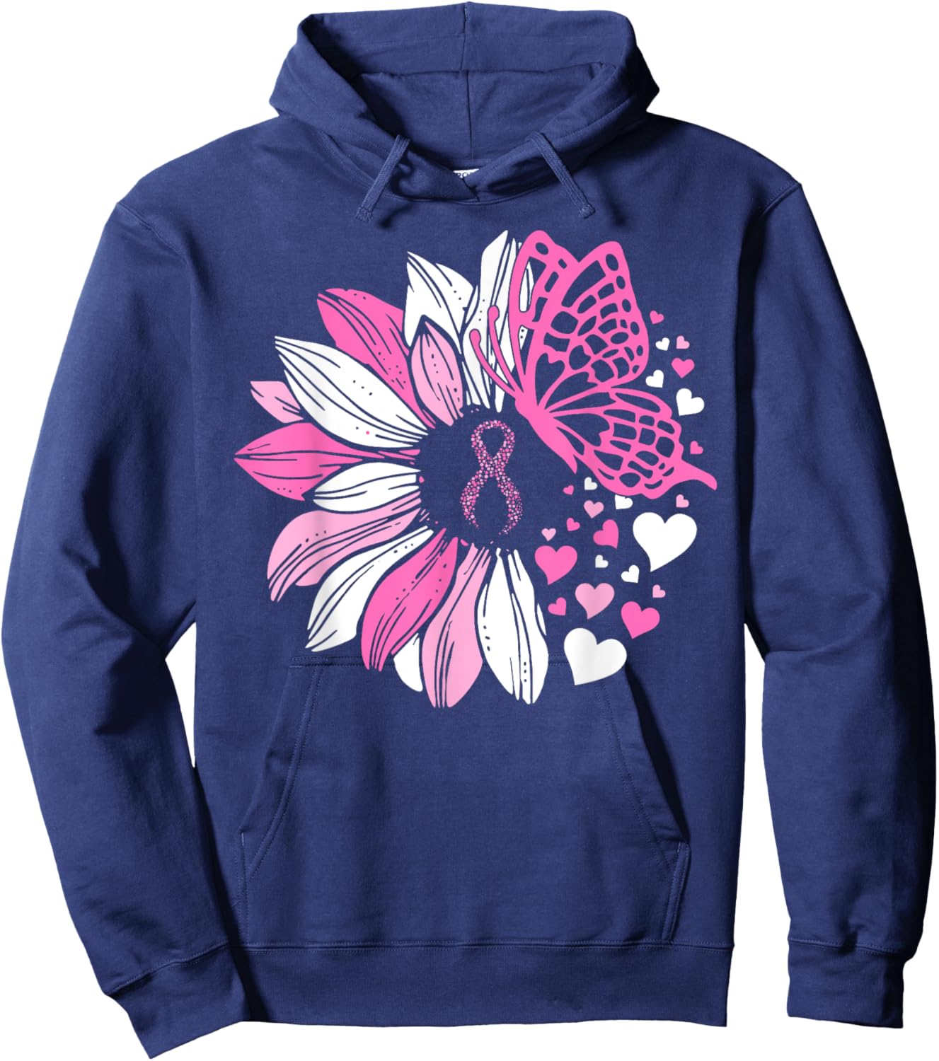 Sunflower Pink Breast Cancer Awareness Women Warrior Hoodie - Hoodie | Navy