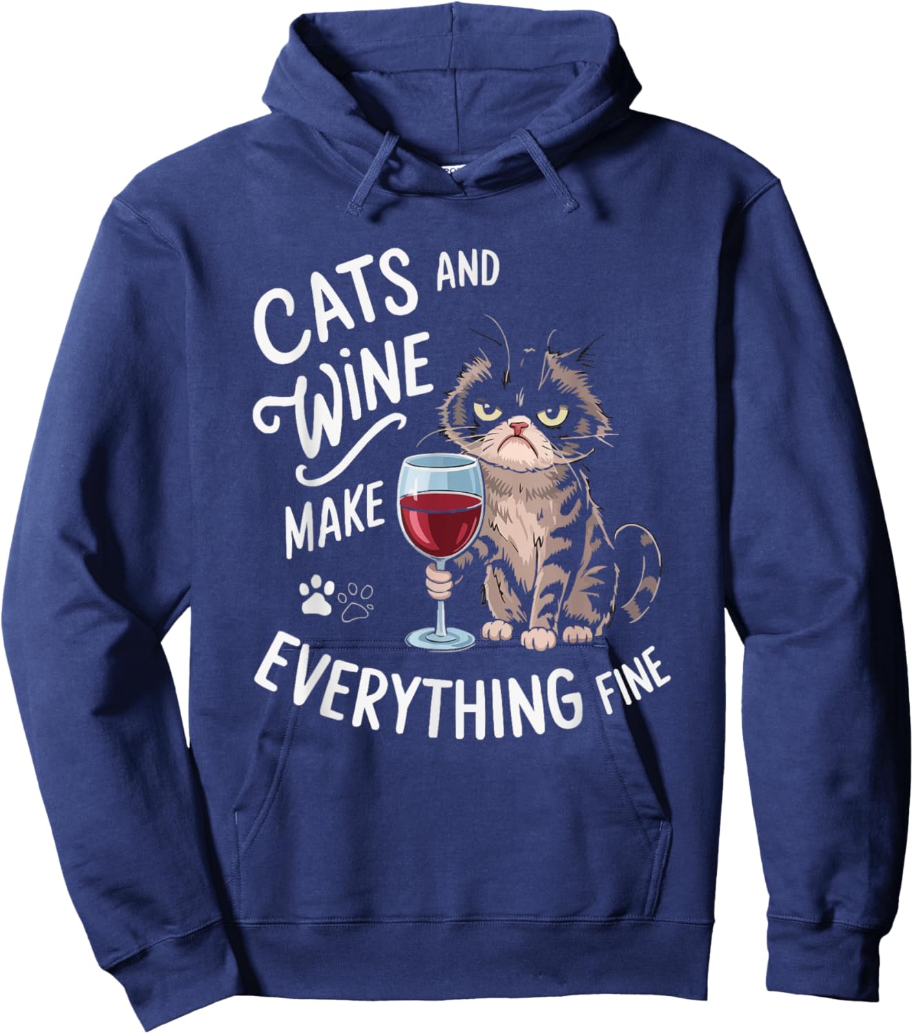 Wine Cat Owner Kitty Meow Alcohol Drinking Winemaker Hoodie - Hoodie | Navy