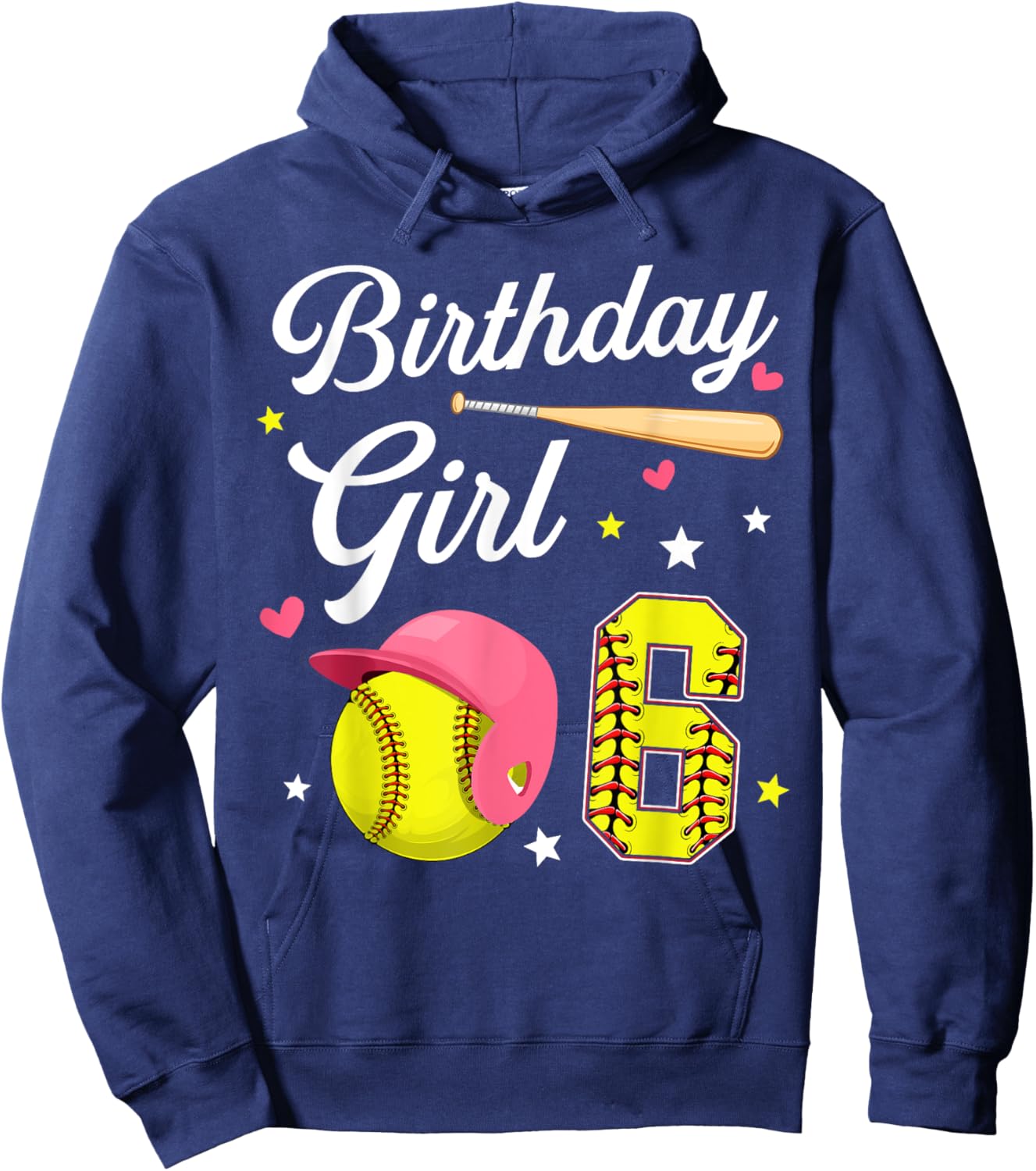 6th Birthday Girl Softball Sixth Bday 6 Yrs Six Years Old Hoodie - Hoodie | Navy