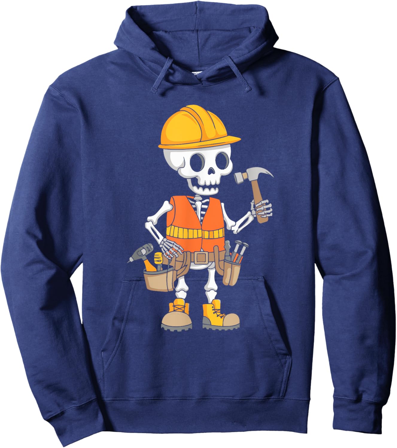 Construction Worker Costume Skeleton Halloween Orange Vest Hoodie - Hoodie | Navy