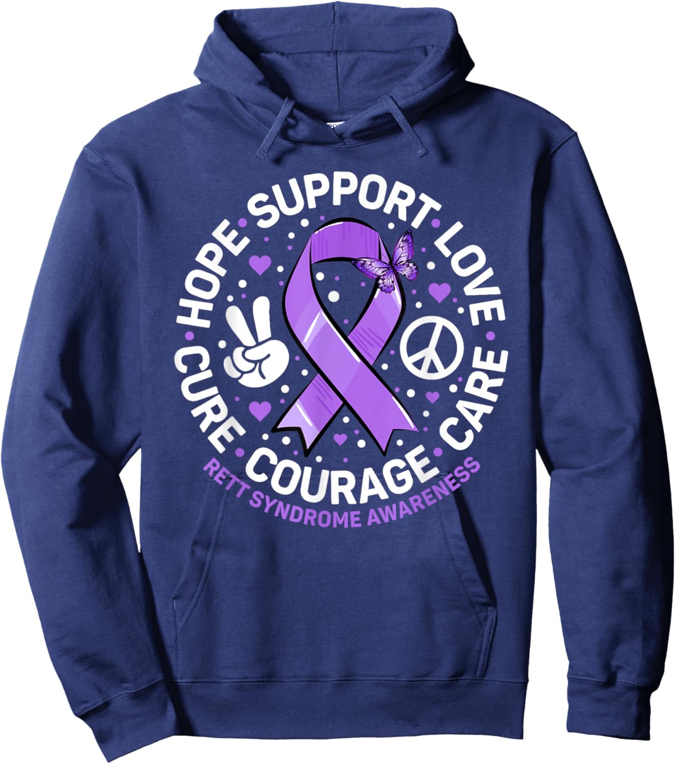 Rett Syndrome Support Purple Ribbon Rett Syndrome Awareness Hoodie - Hoodie | Navy