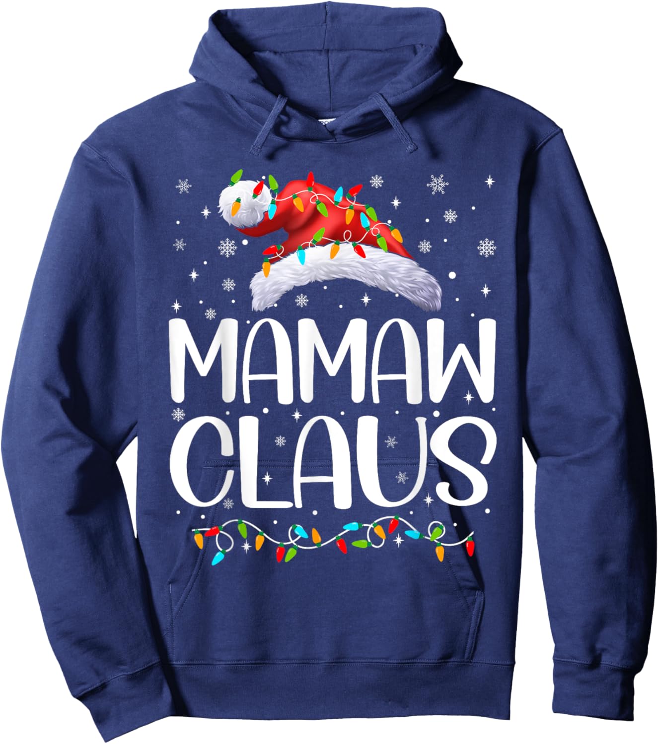 Mamaw Claus Xmas Lights Christmas Pajama Matching Family Hoodie - Hoodie | Navy