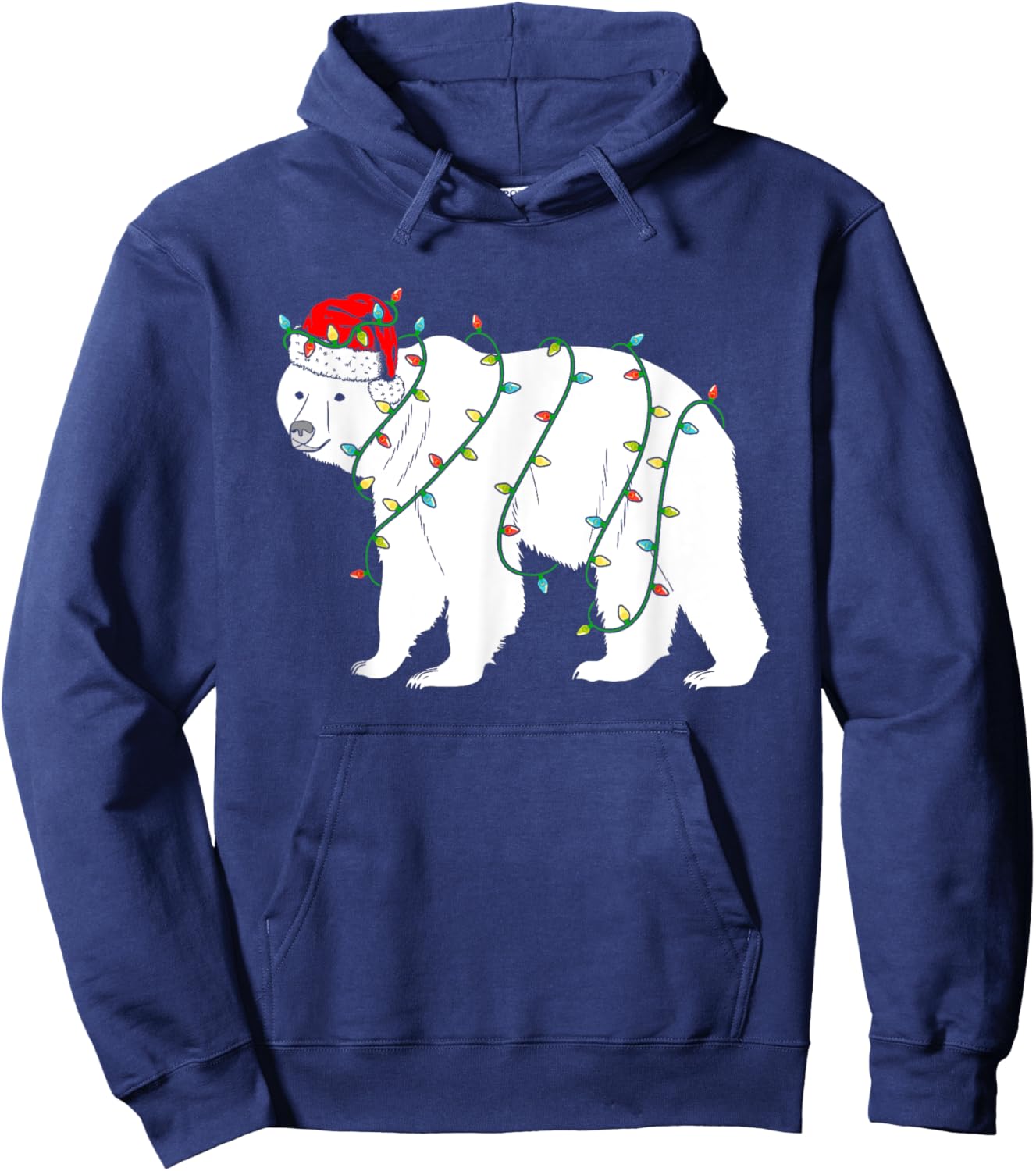 Polar Bear Christmas Santa Hat Lights Xmas Gifts Hoodie - Hoodie | Navy