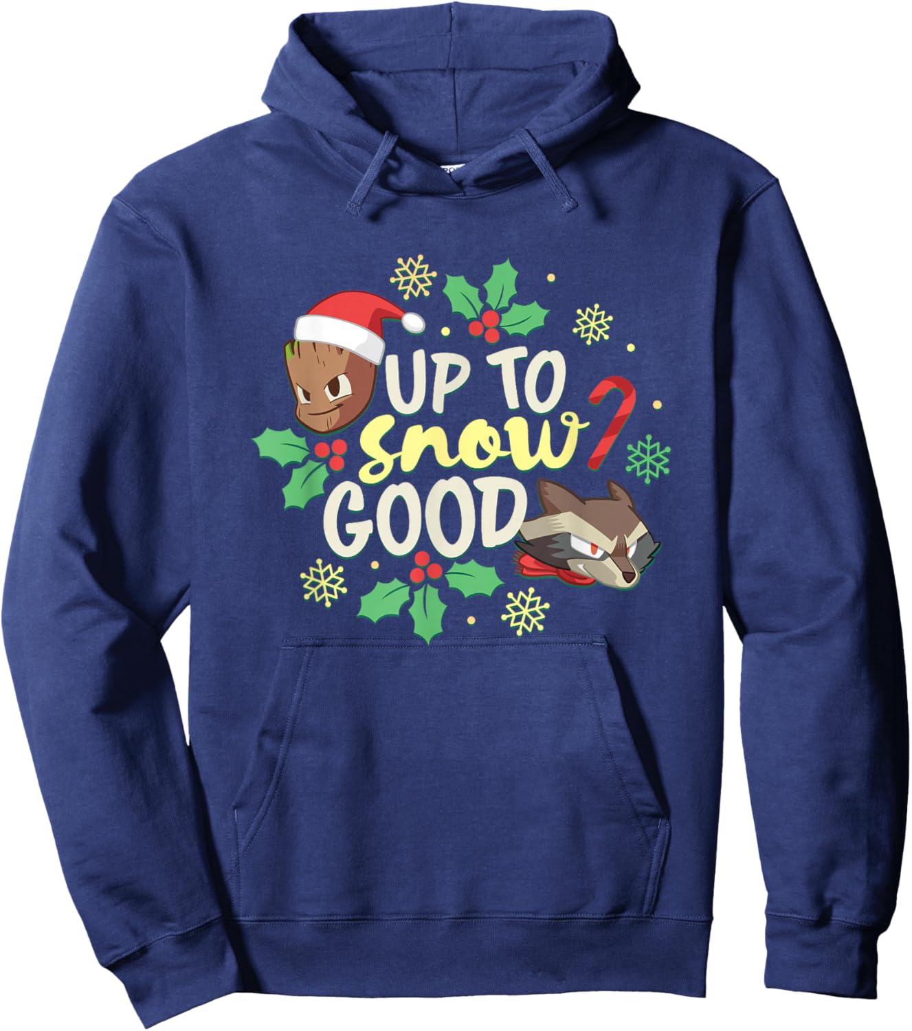 Marvel Christmas Up To Snow Good Rocket Groot Chest Logo Hoodie - Hoodie | Navy