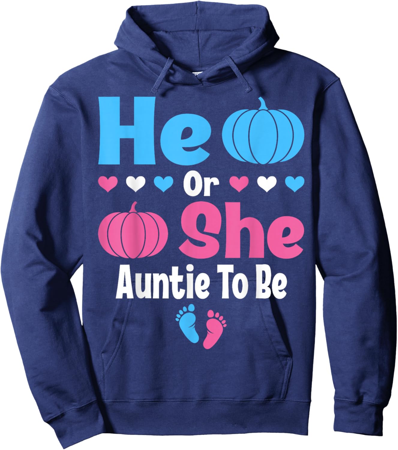 He Or She Auntie To Be Pumpkin Baby Gender Reveal Halloween Hoodie - Hoodie | Navy