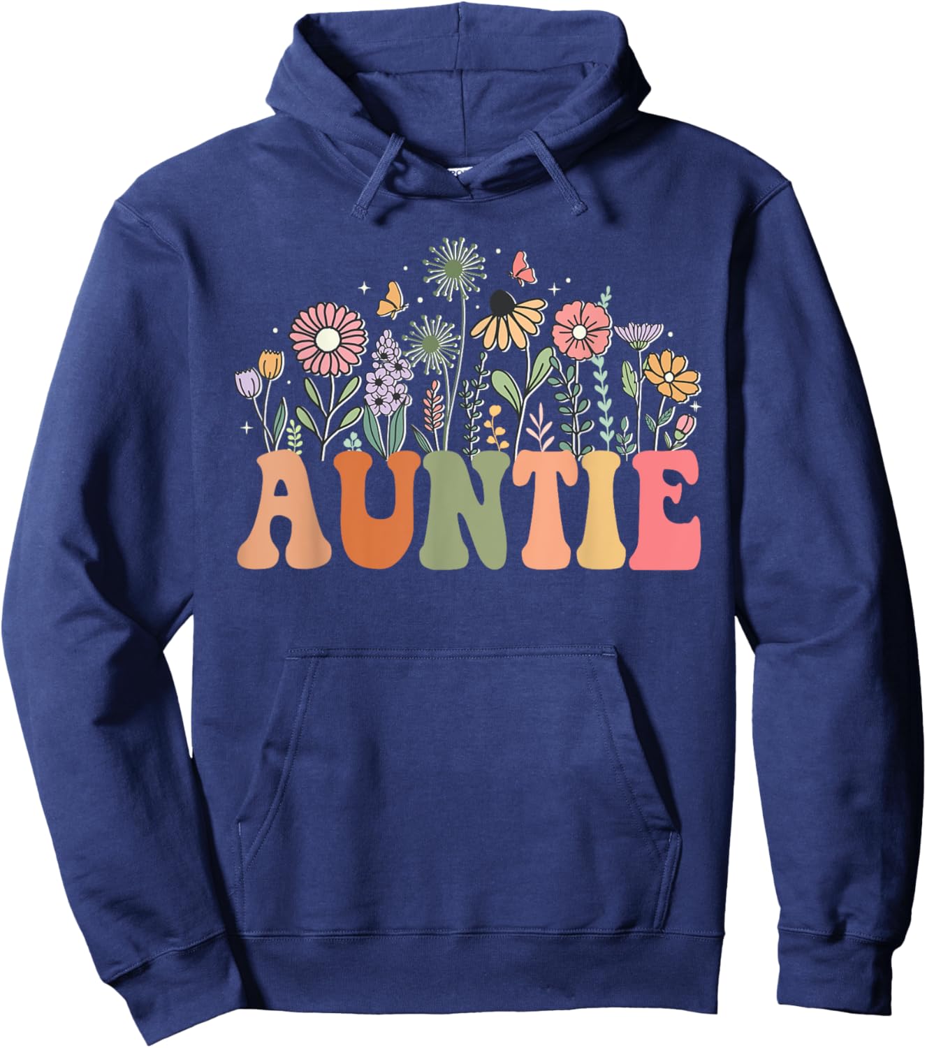 Auntie Wildflower Floral Birthday Baby Shower New Auntie Hoodie - Hoodie | Navy