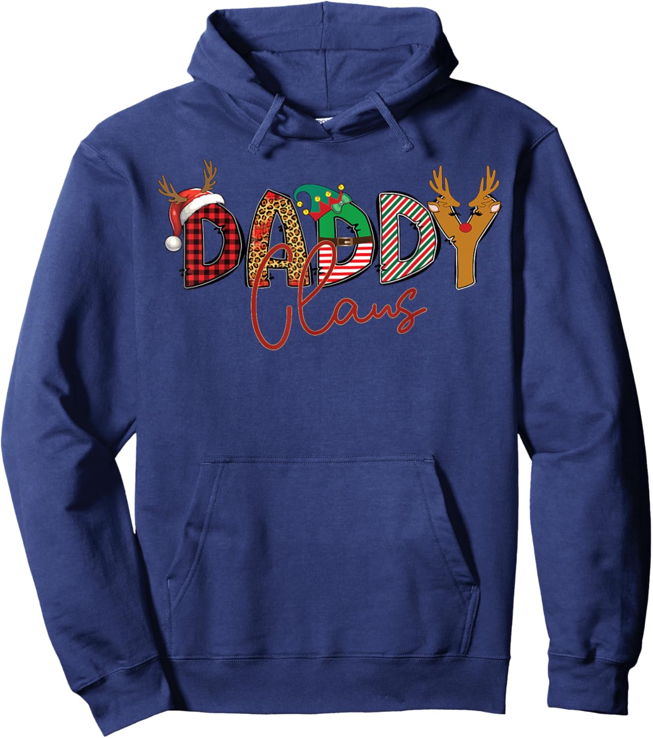 Daddy Claus Santa Hat Reindeer Leopard Plaid Matching Family Hoodie - Hoodie | Navy