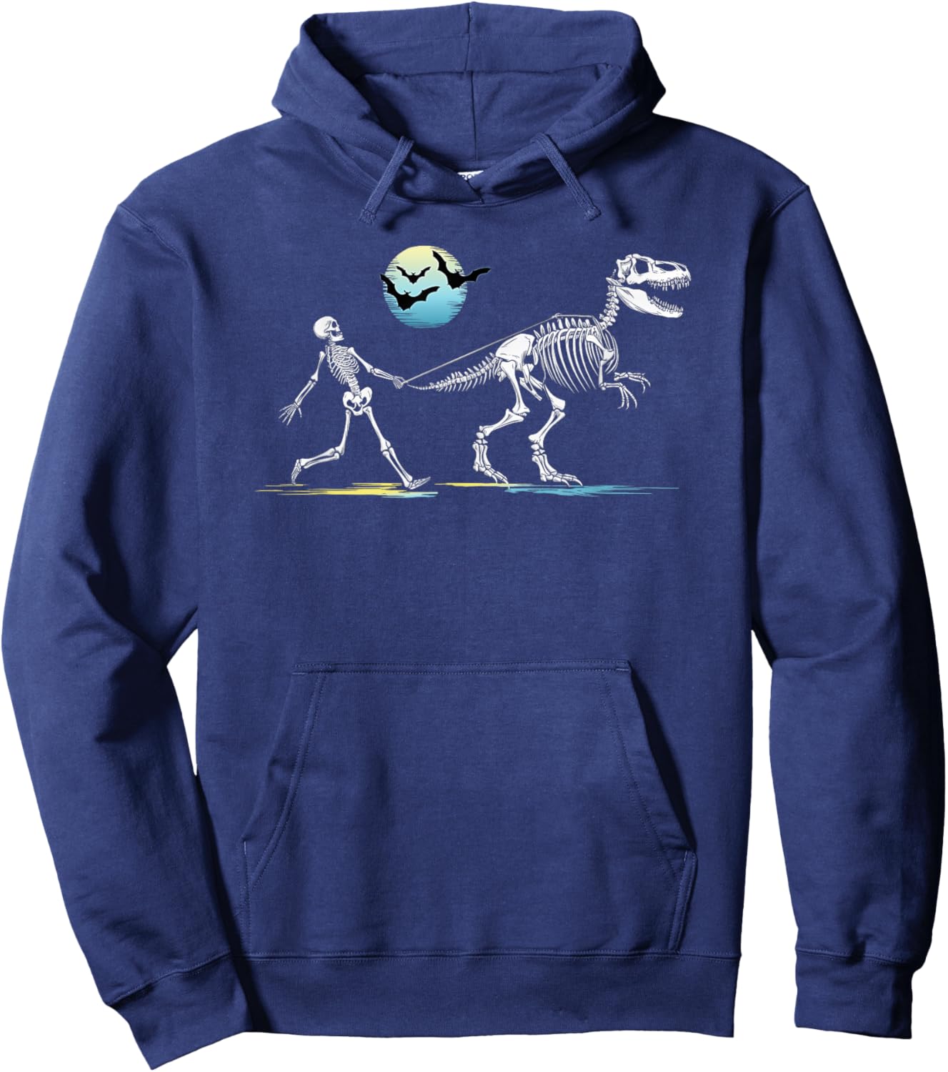 Skeleton Walking a T-Rex Dinosaur Boys Girls Funny Halloween Hoodie - Hoodie | Navy