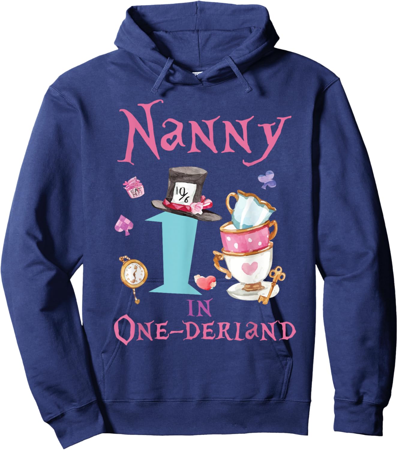 Nanny In Onderland 1st Birthday Girl Family Tea Party Hoodie - Hoodie | Navy