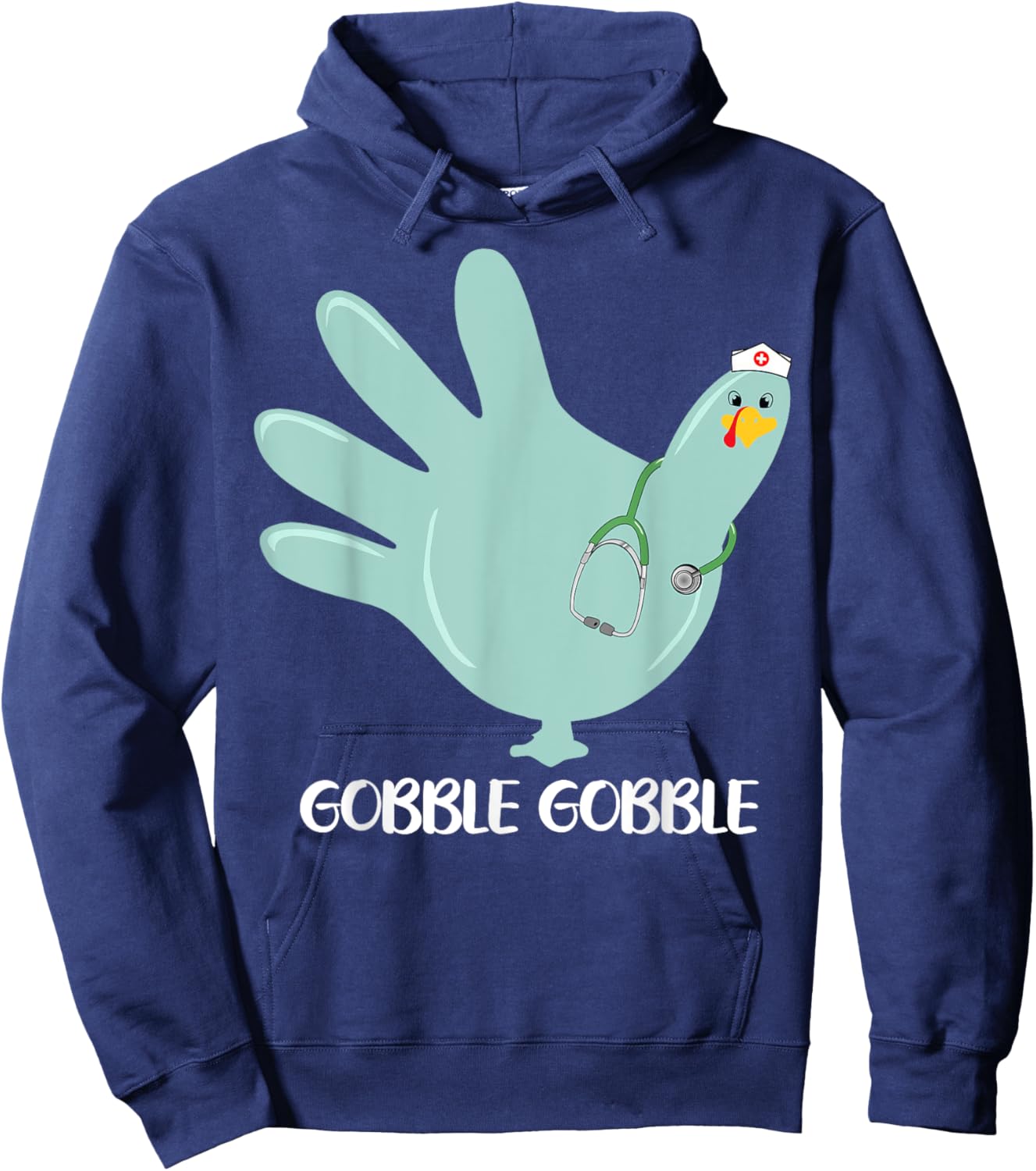 Turkey Gloves Gobble Thankful Nurse Thanksgiving 5 Hoodie - Hoodie | Navy