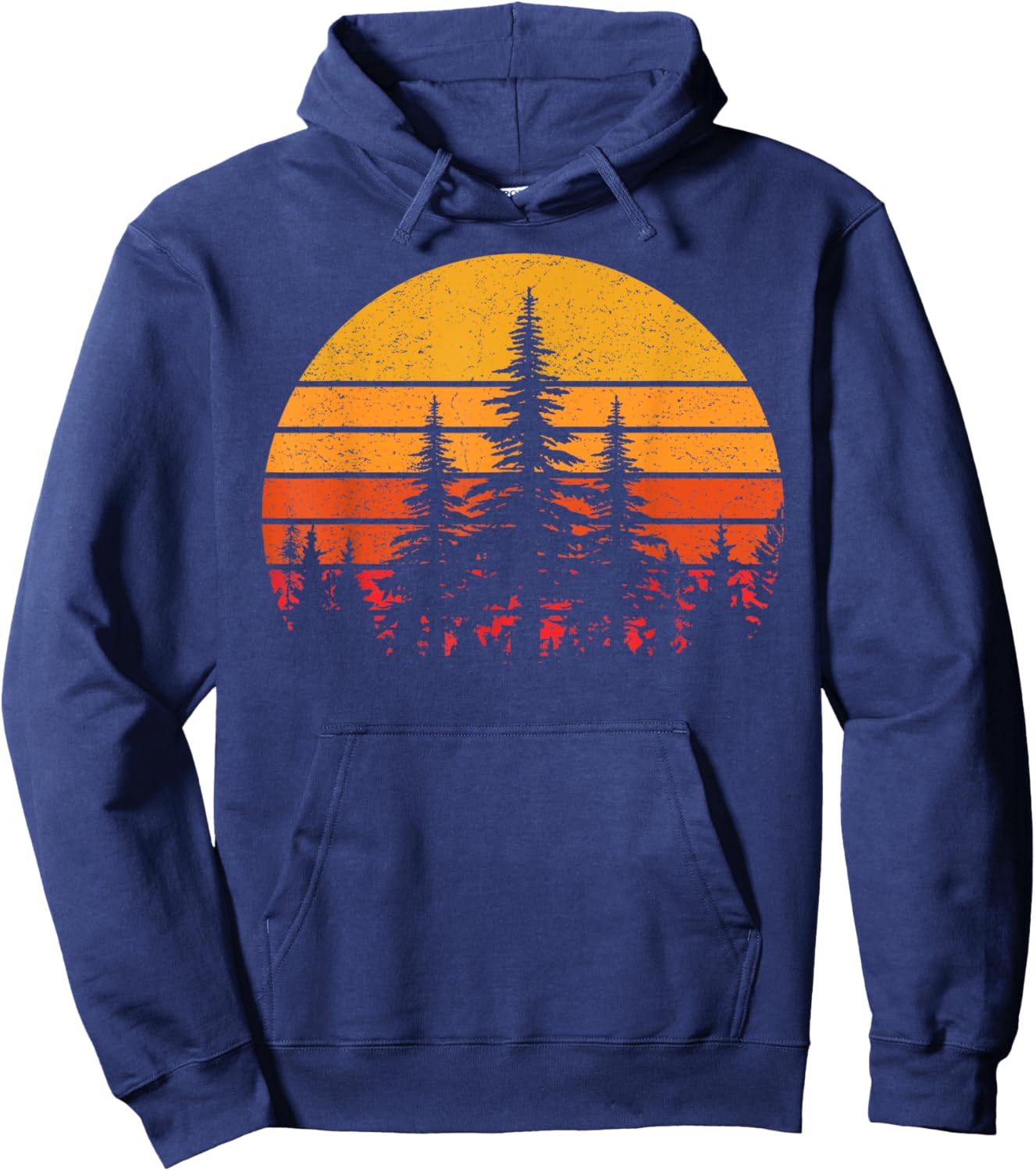 Retro Sun Minimalist Pine Trees Wildlife Nature Forest Hoodie - Hoodie | Navy