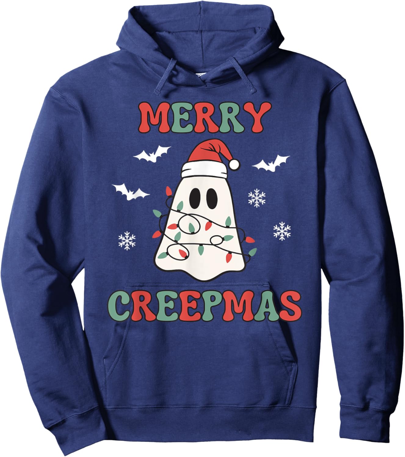 Merry Creepmas Christmas Ghost Wrapped in Lights Cute Kawaii Hoodie - Hoodie | Navy